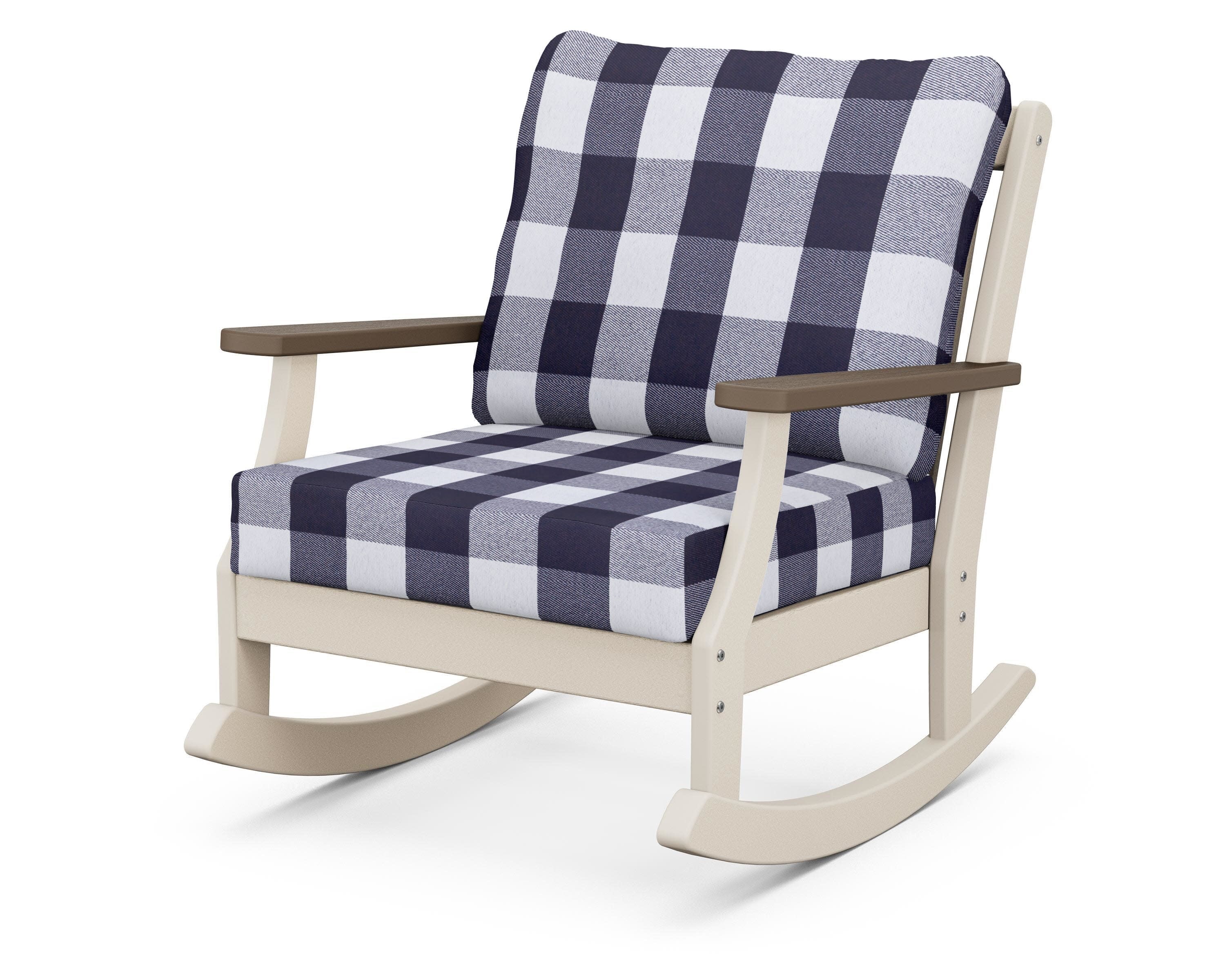 Braxton Deep Seating Rocking Chair in Sand / Kona / Buffalo Plaid Navy
