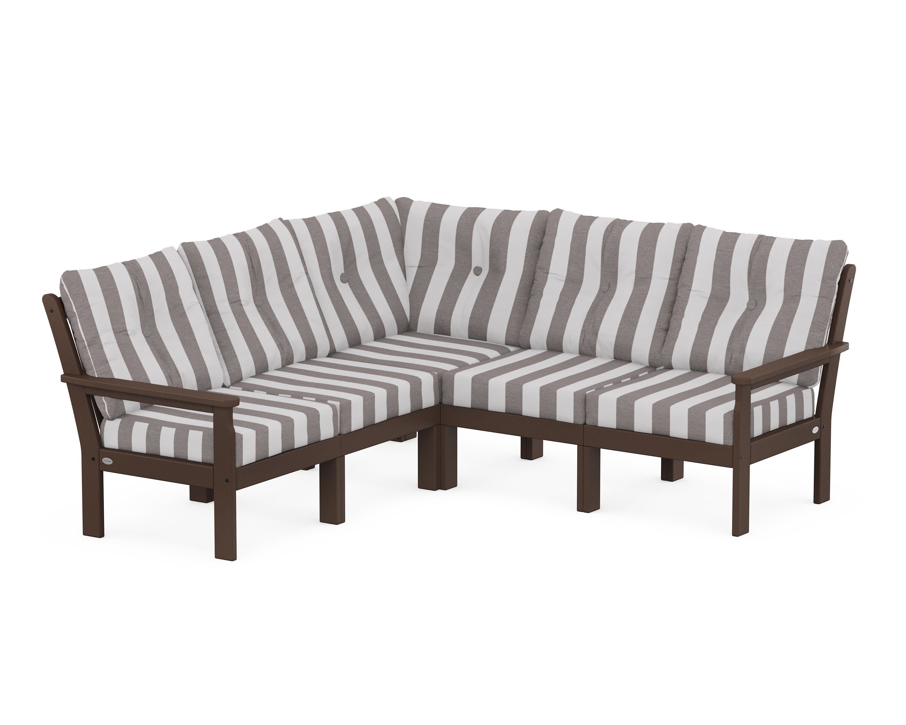 Vineyard 5-Piece Sectional in Mahogany / Cabana Stripe Grey Mist