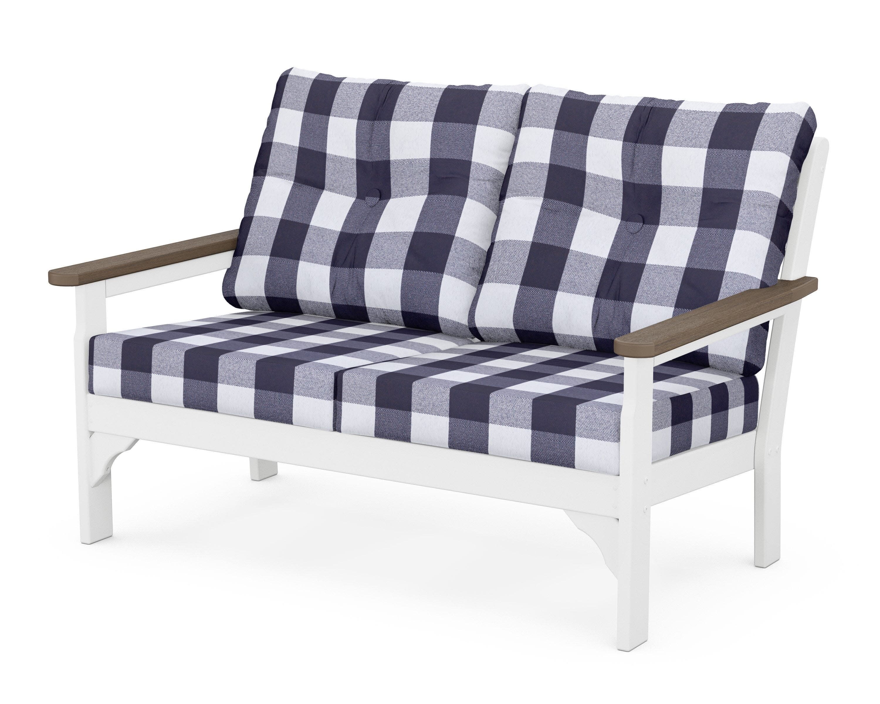Vineyard Deep Seating Loveseat in White / Kona / Buffalo Plaid Navy