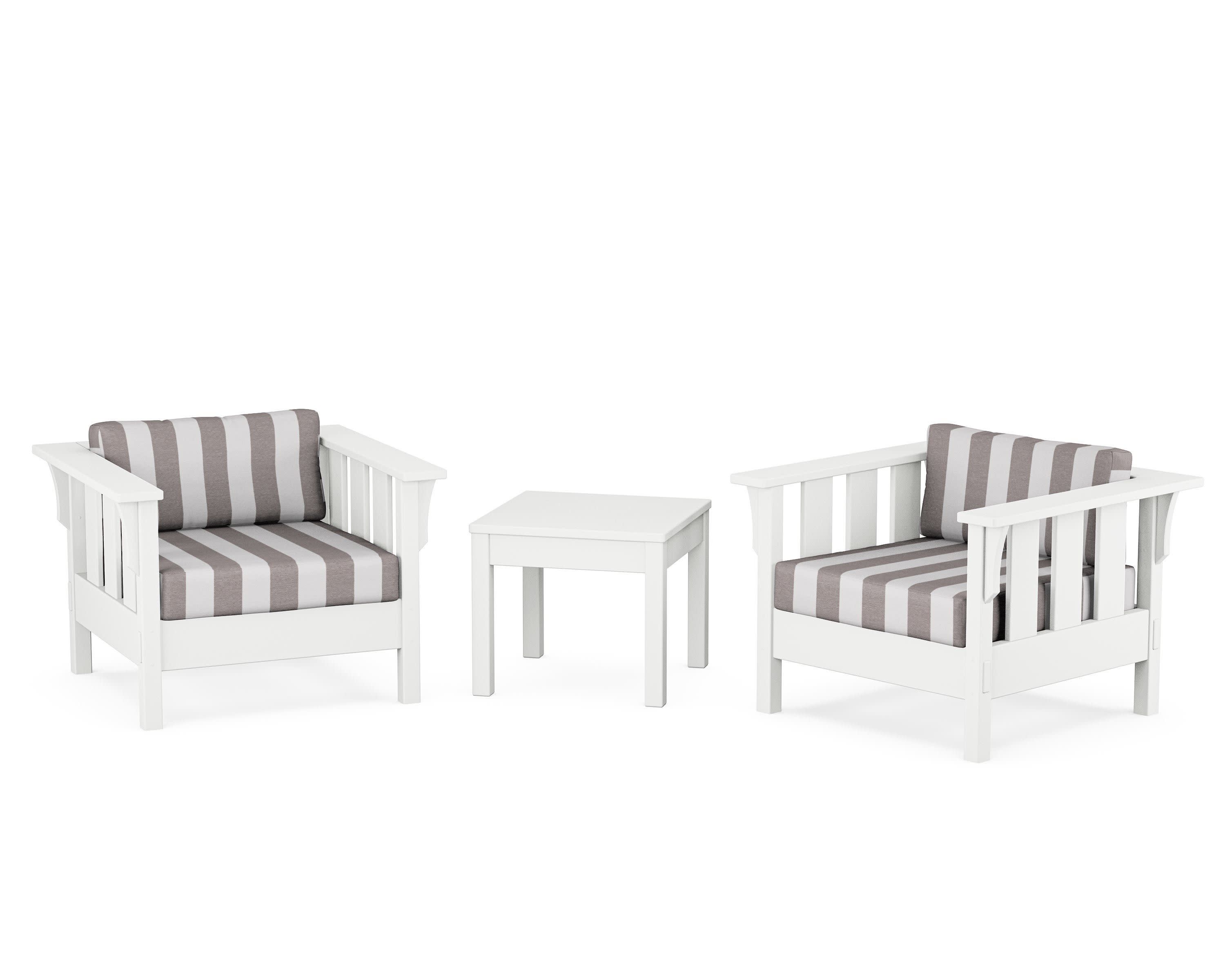 Acadia 3-Piece Deep Seating Set in White / Cabana Stripe Grey Mist