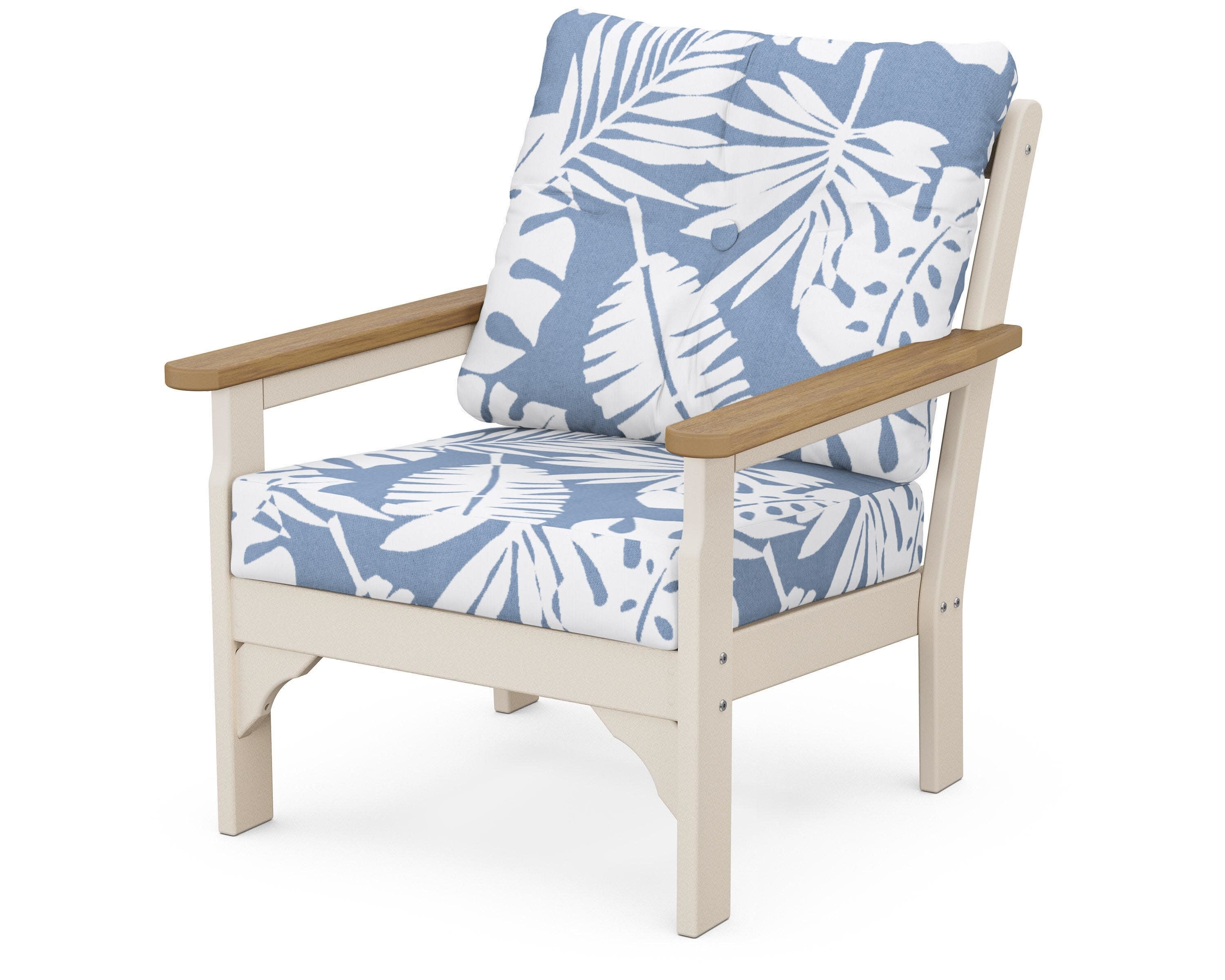 Vineyard Deep Seating Chair in Sand / Natural / Leaf Sky Blue