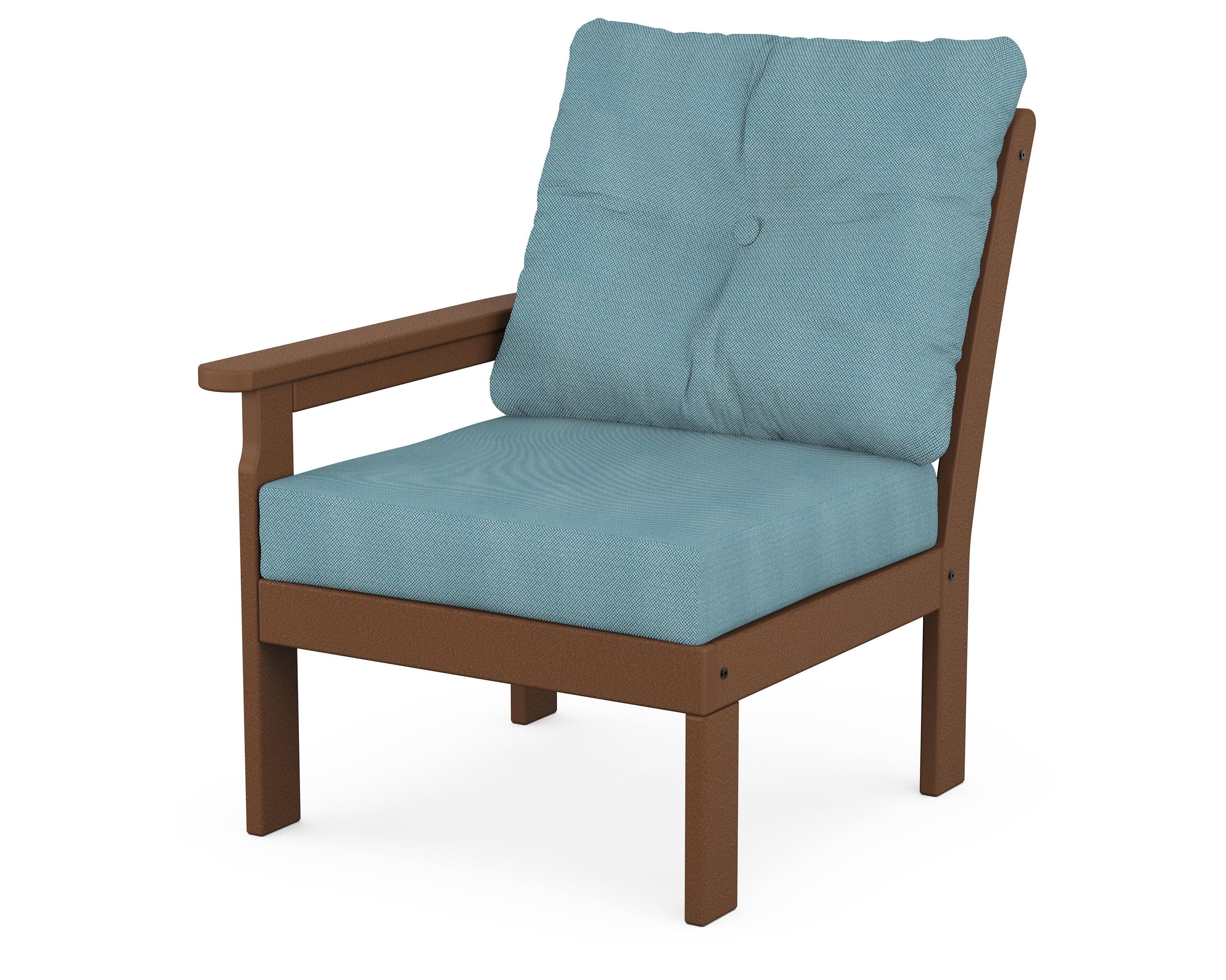 Vineyard Modular Left Arm Chair in Teak / Lattice Sky Blue