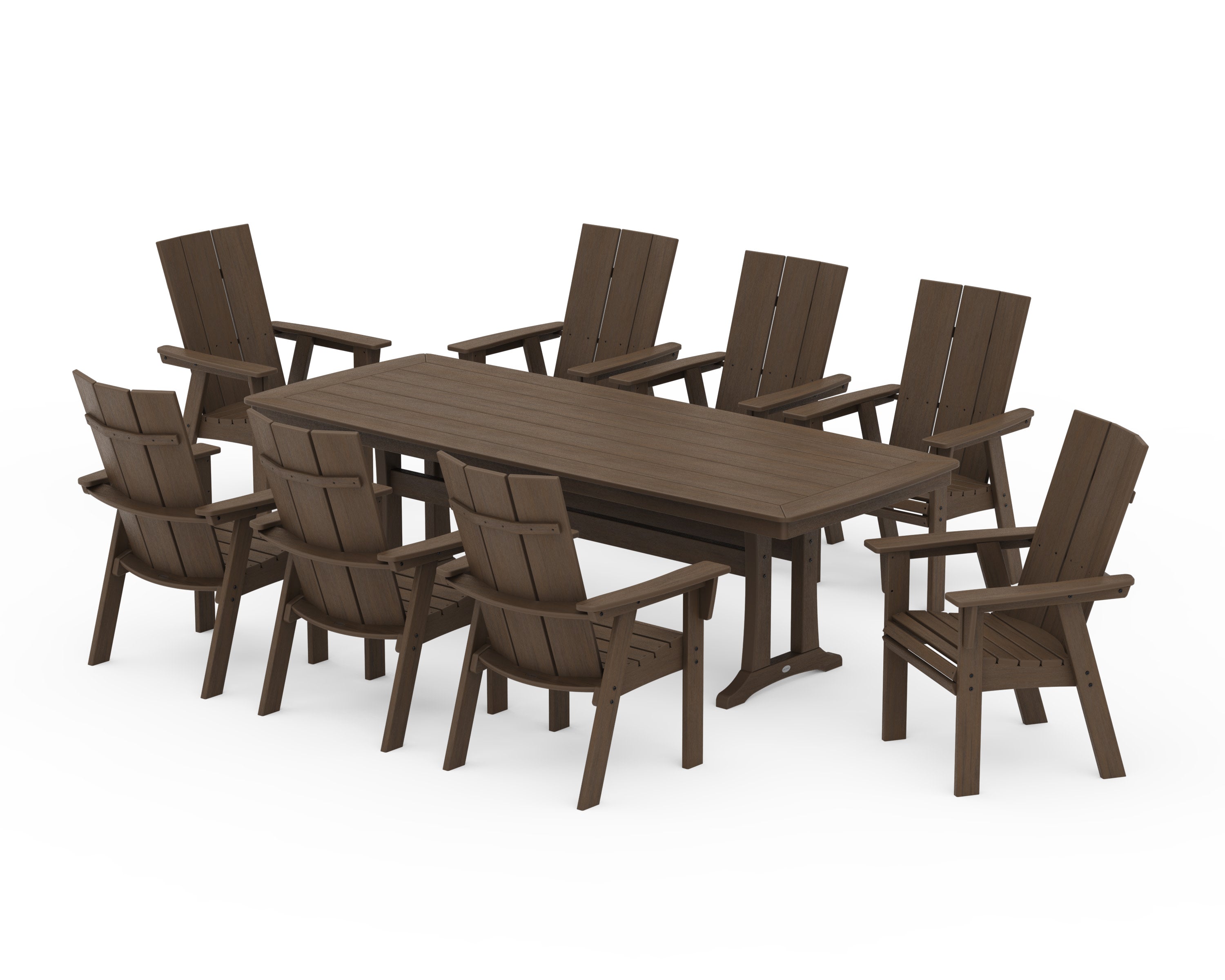 Modern Curveback Adirondack 9-Piece Dining Set with Trestle Legs in Kona