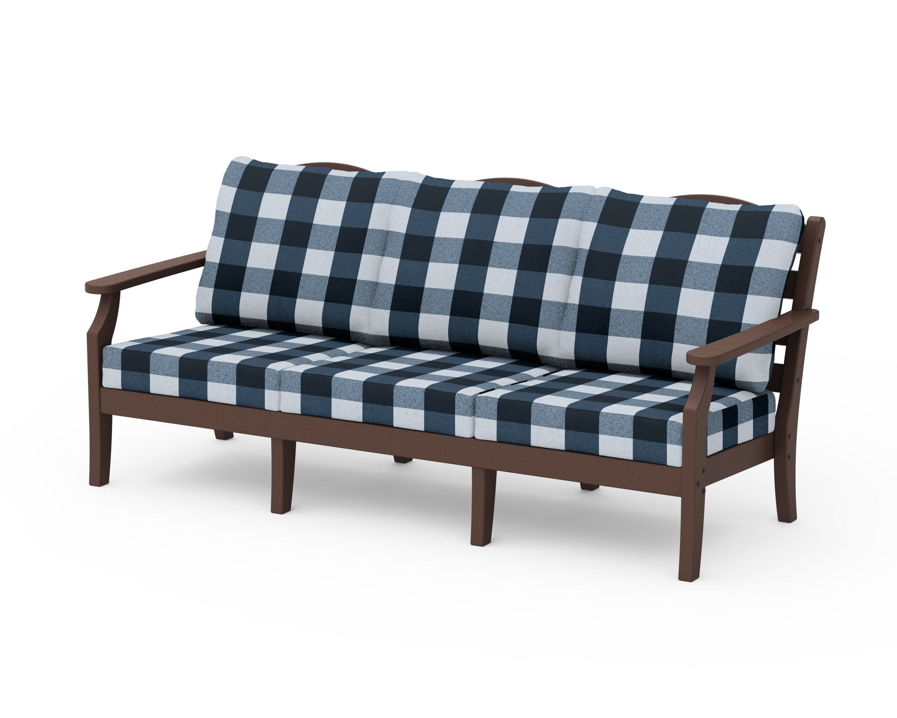 Savannah Deep Seating Sofa in Mahogany / Buffalo Plaid Marine Indigo