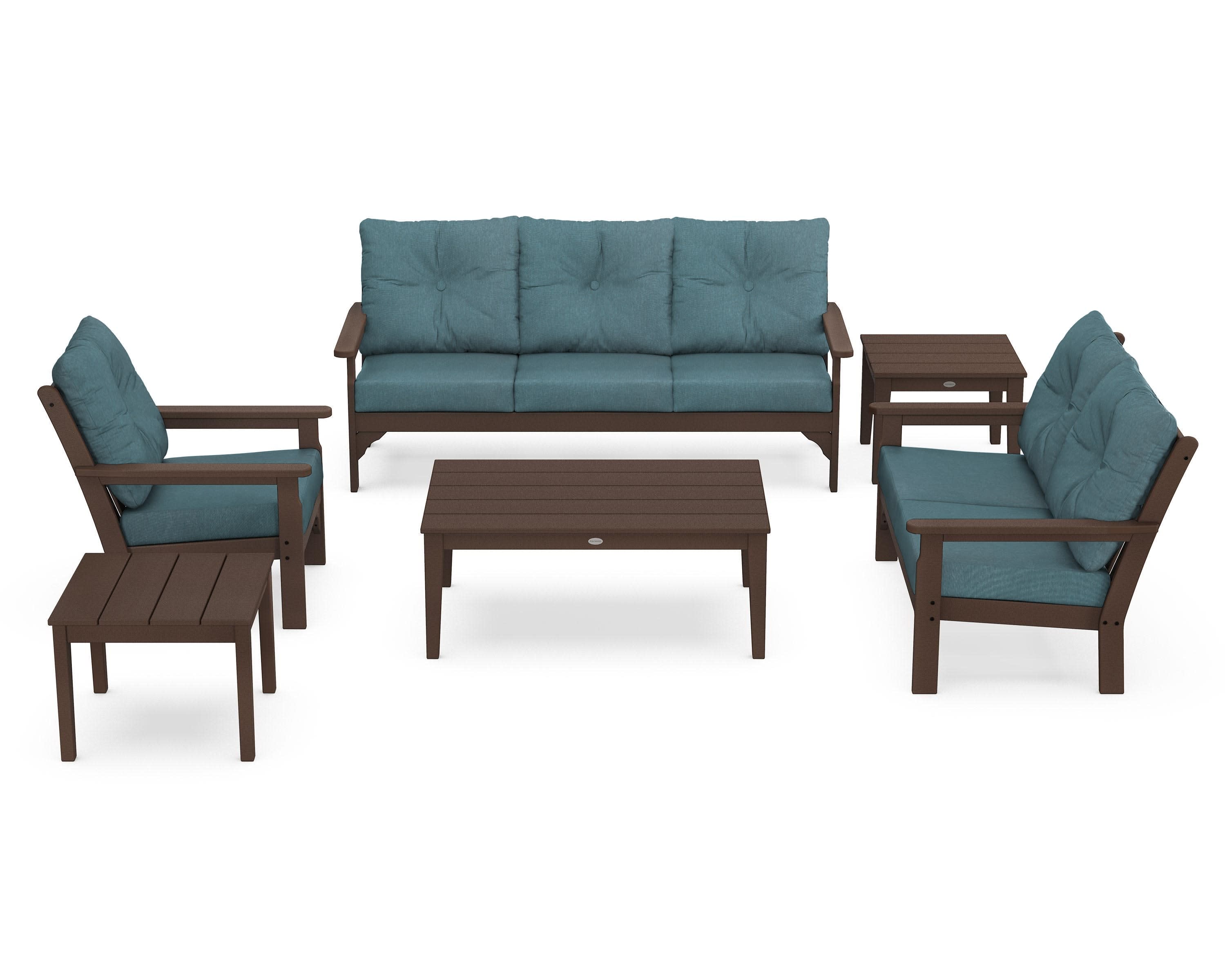 Vineyard 6-Piece Deep Seating Set in Mahogany / Ocean Teal