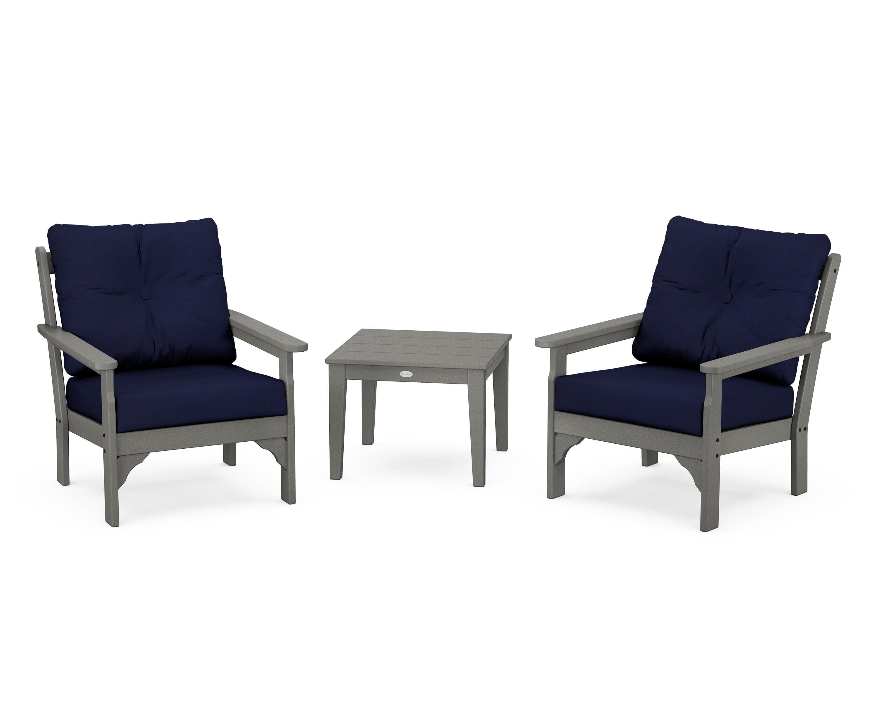 Vineyard 3-Piece Deep Seating Set in Slate Grey / Navy