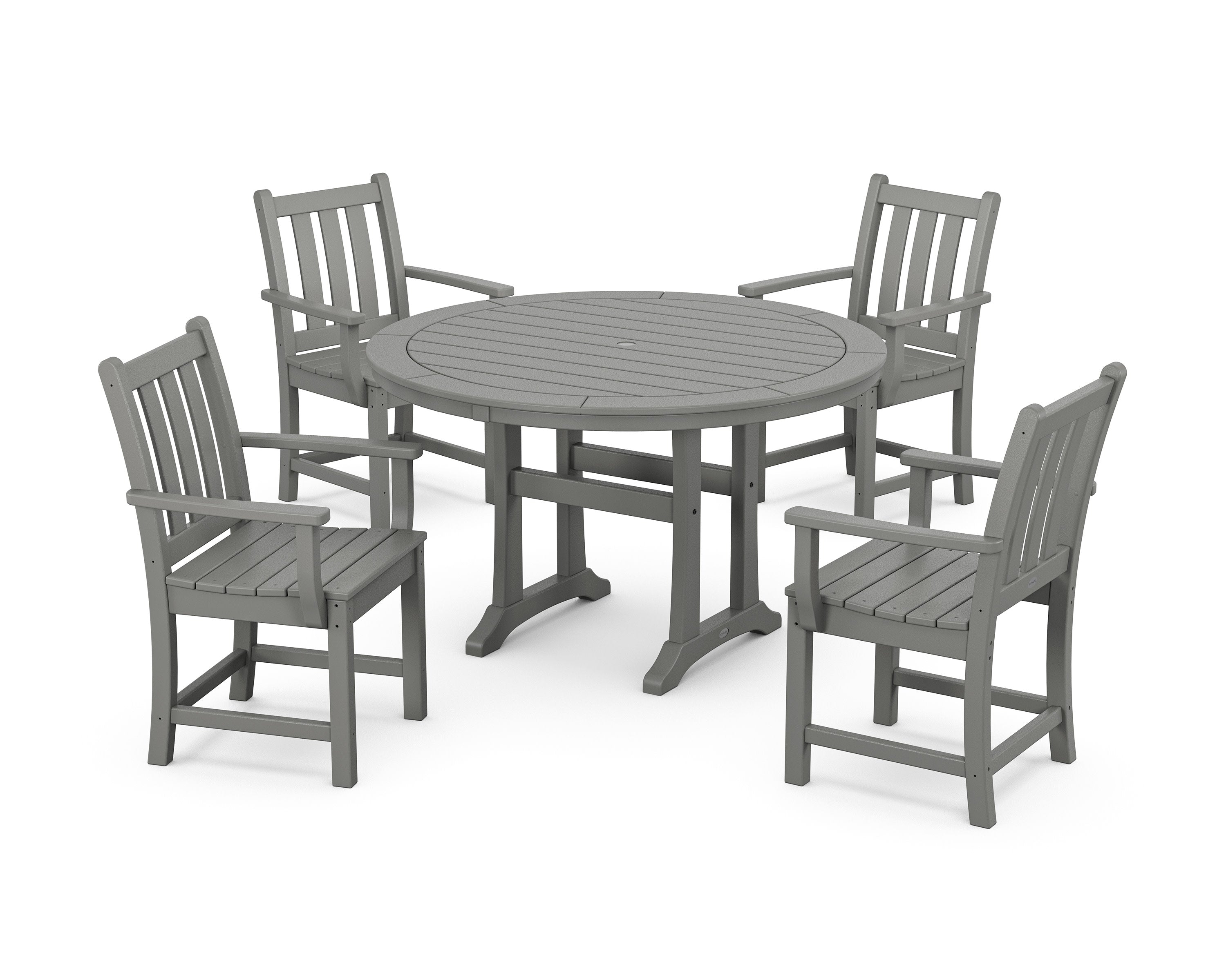 Traditional Garden 5-Piece Round Dining Set with Trestle Legs in Slate Grey