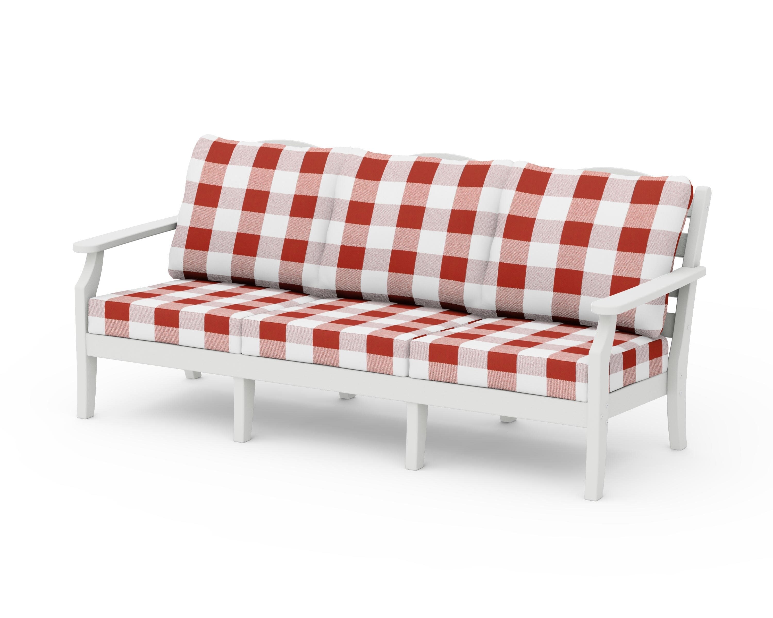 Savannah Deep Seating Sofa in Vintage White / Buffalo Plaid Crimson