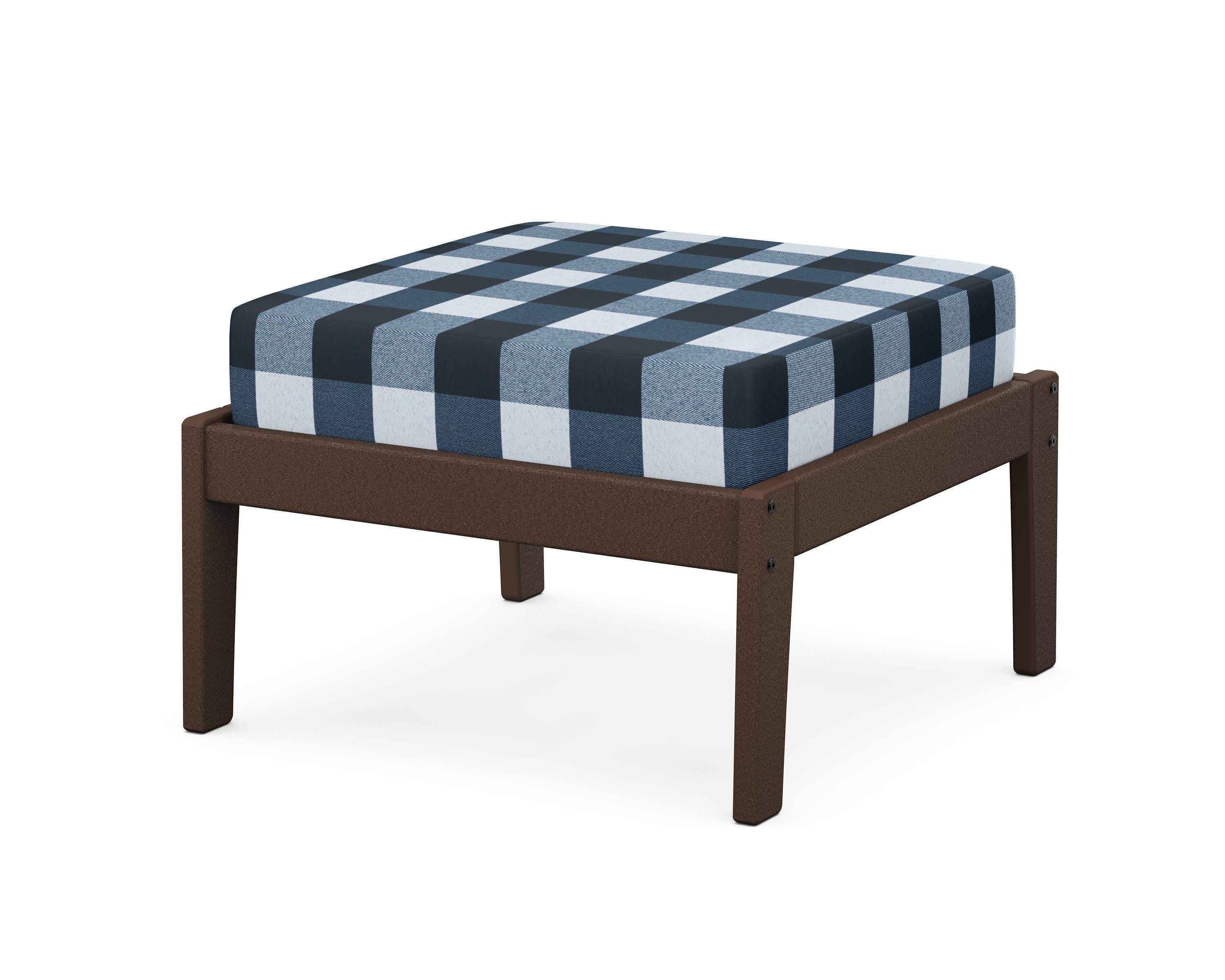 Deep Seating Ottoman in Mahogany / Buffalo Plaid Marine Indigo