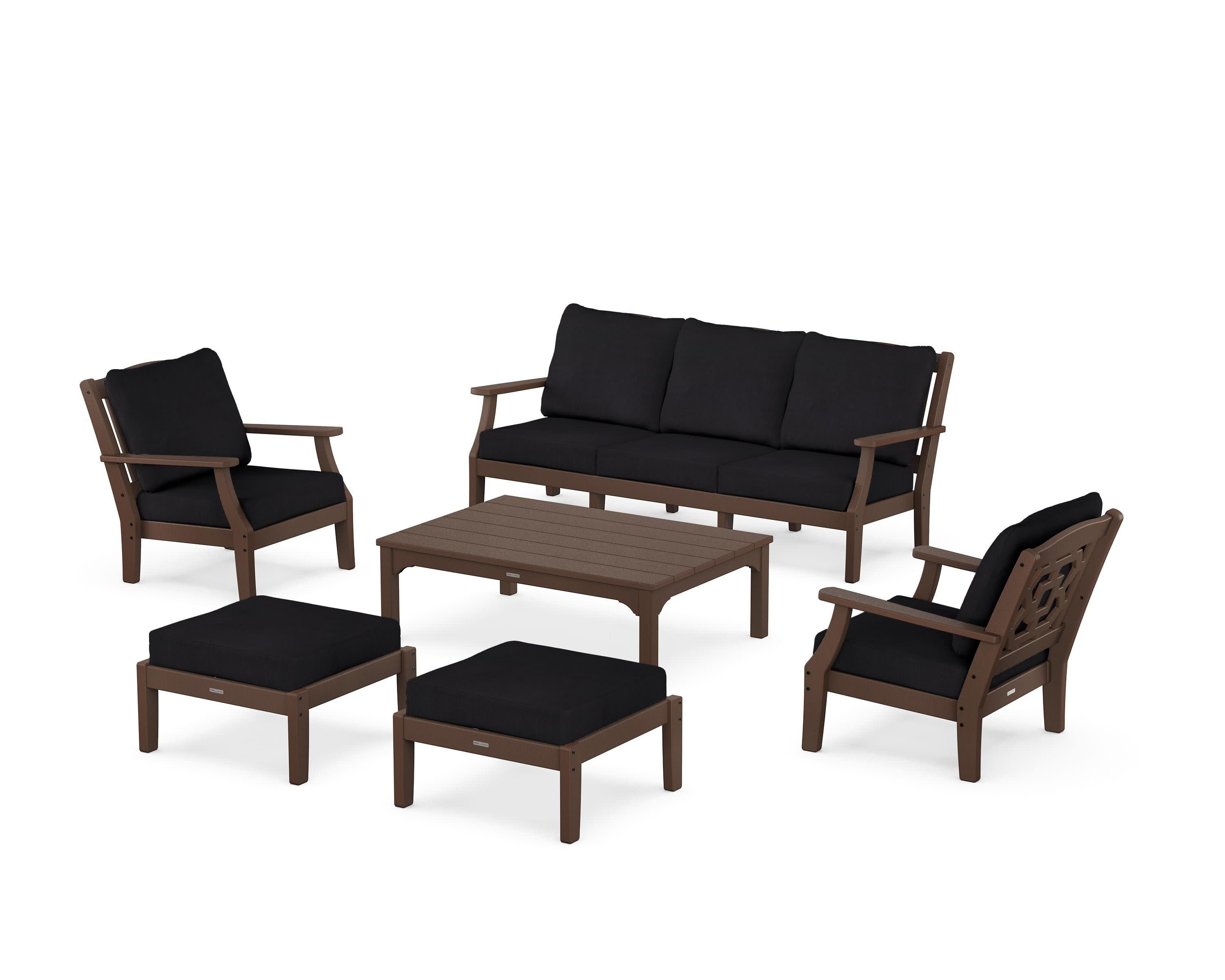 Chinoiserie 6-Piece Lounge Sofa Set in Mahogany / Midnight Linen