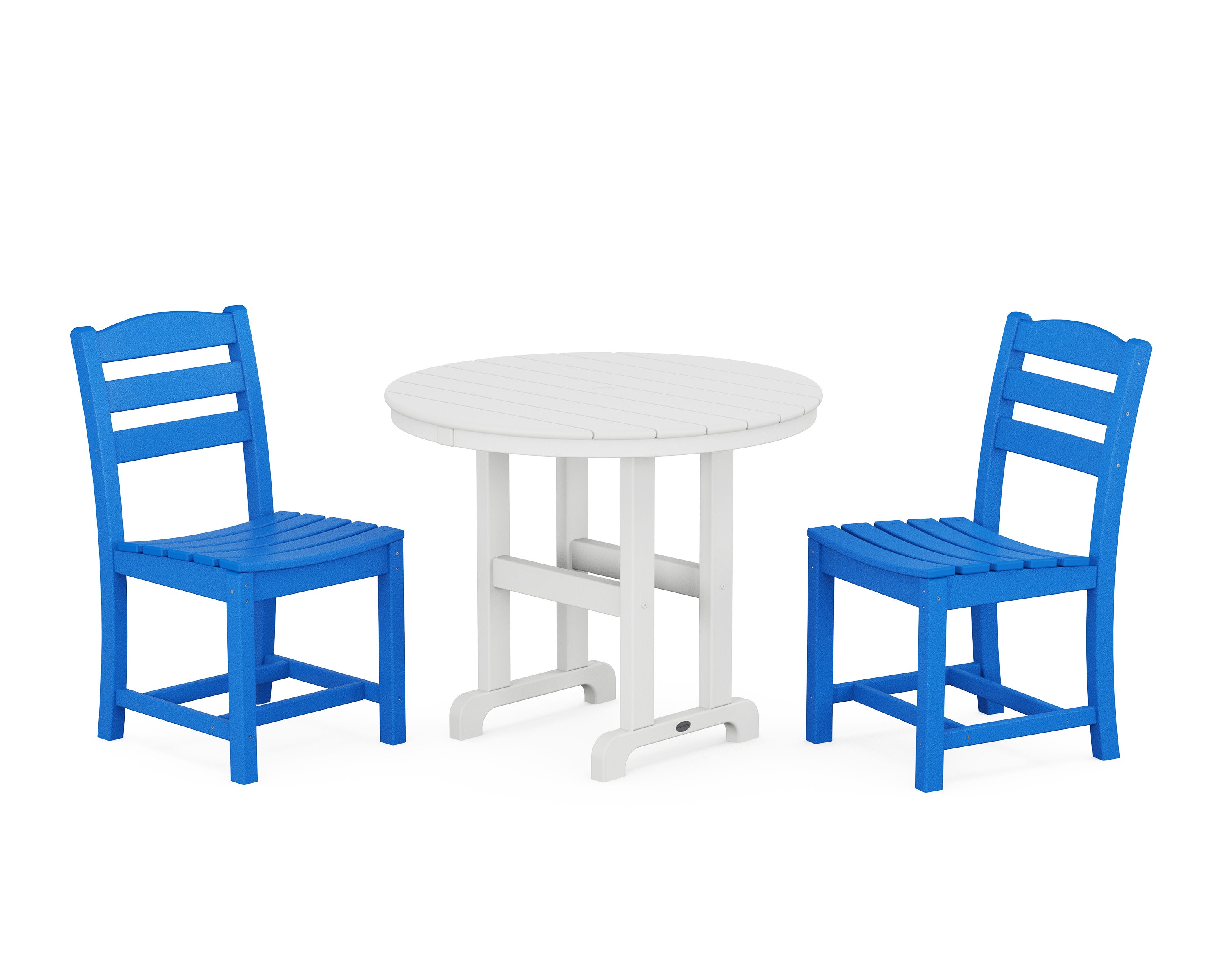 La Casa Caf Side Chair 3-Piece Round Dining Set in Pacific Blue / White