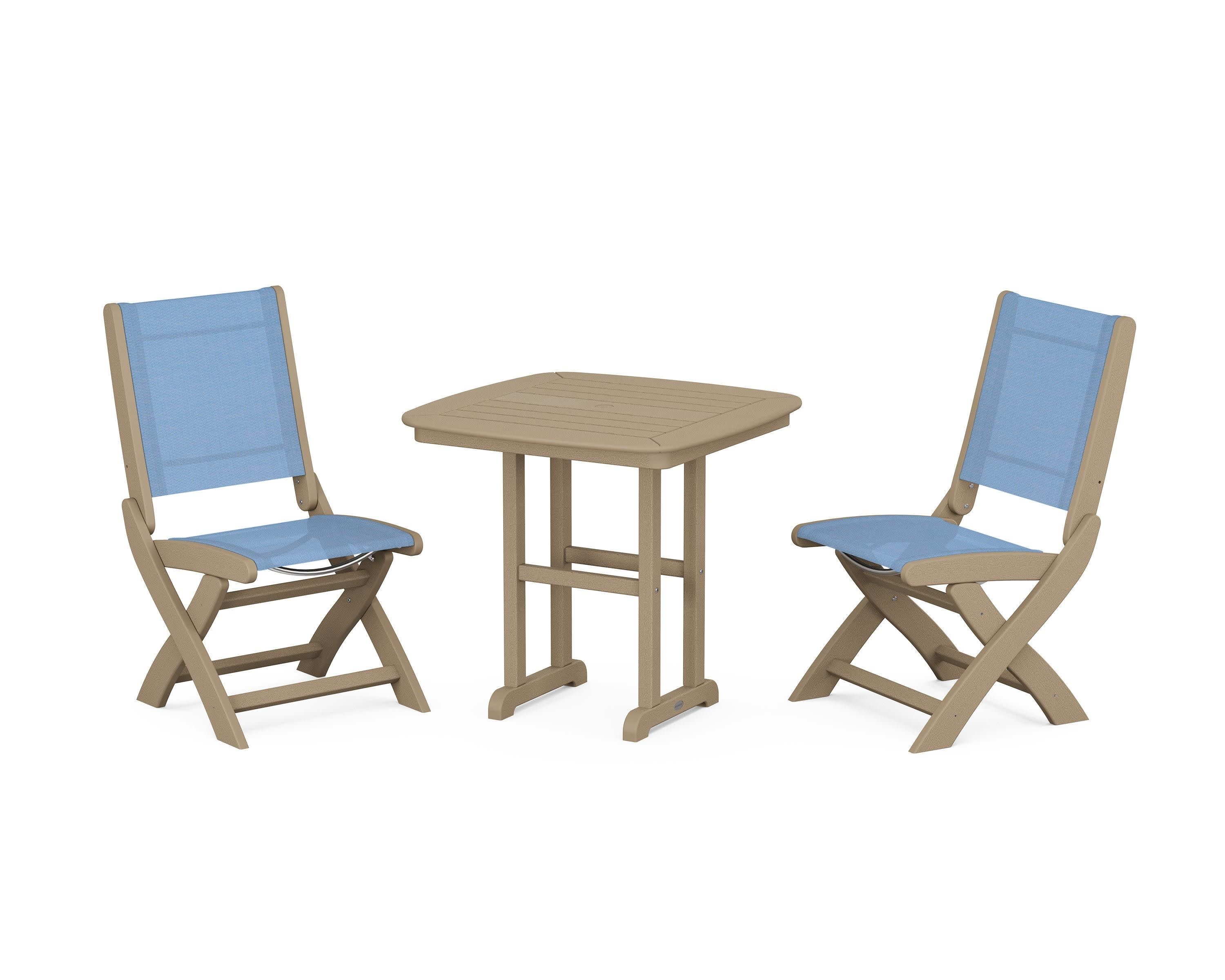 Coastal Folding Side Chair 3-Piece Dining Set in Vintage Sahara / Poolside Sling
