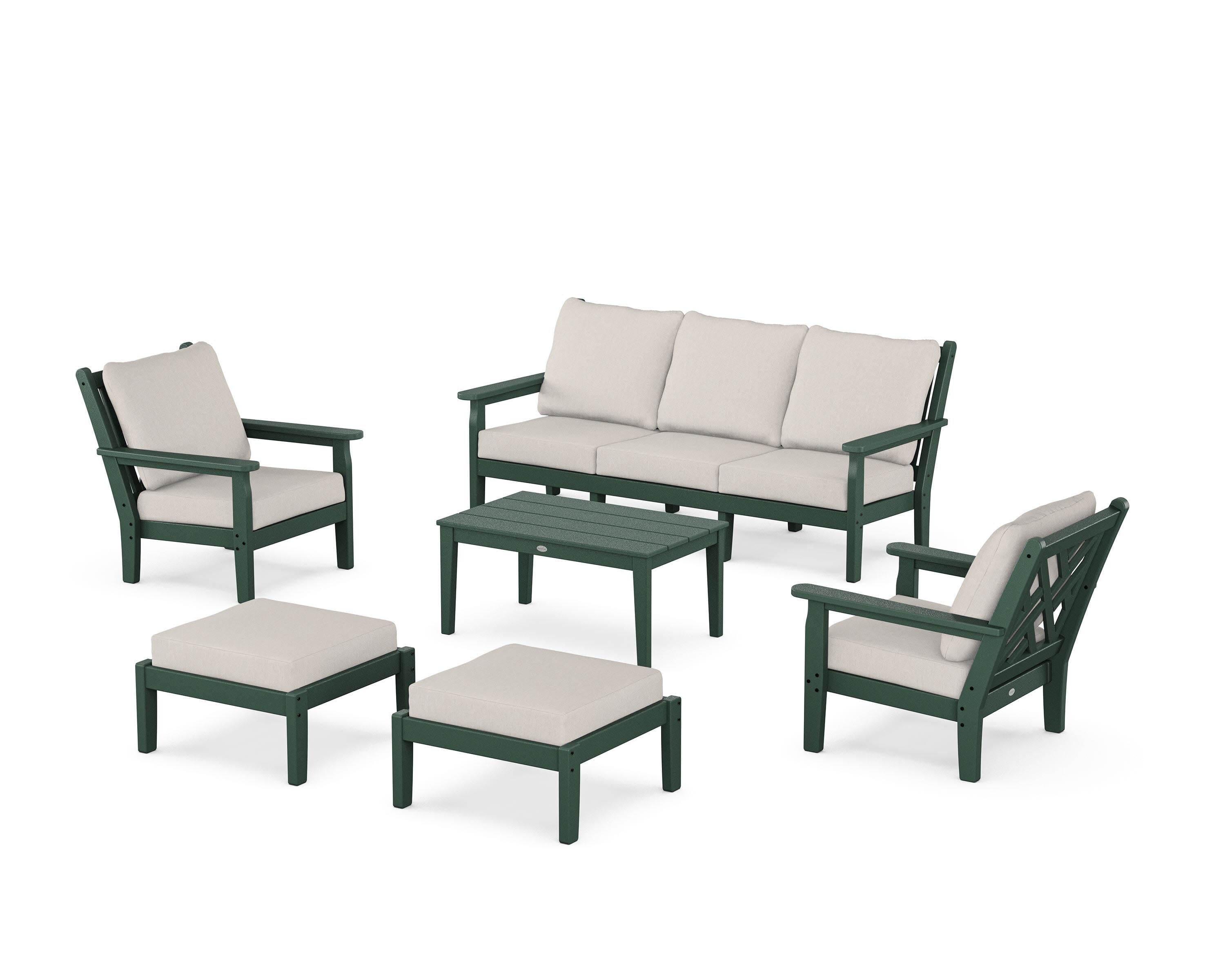 Chippendale 6-Piece Lounge Sofa Set in Green / Cast Ash