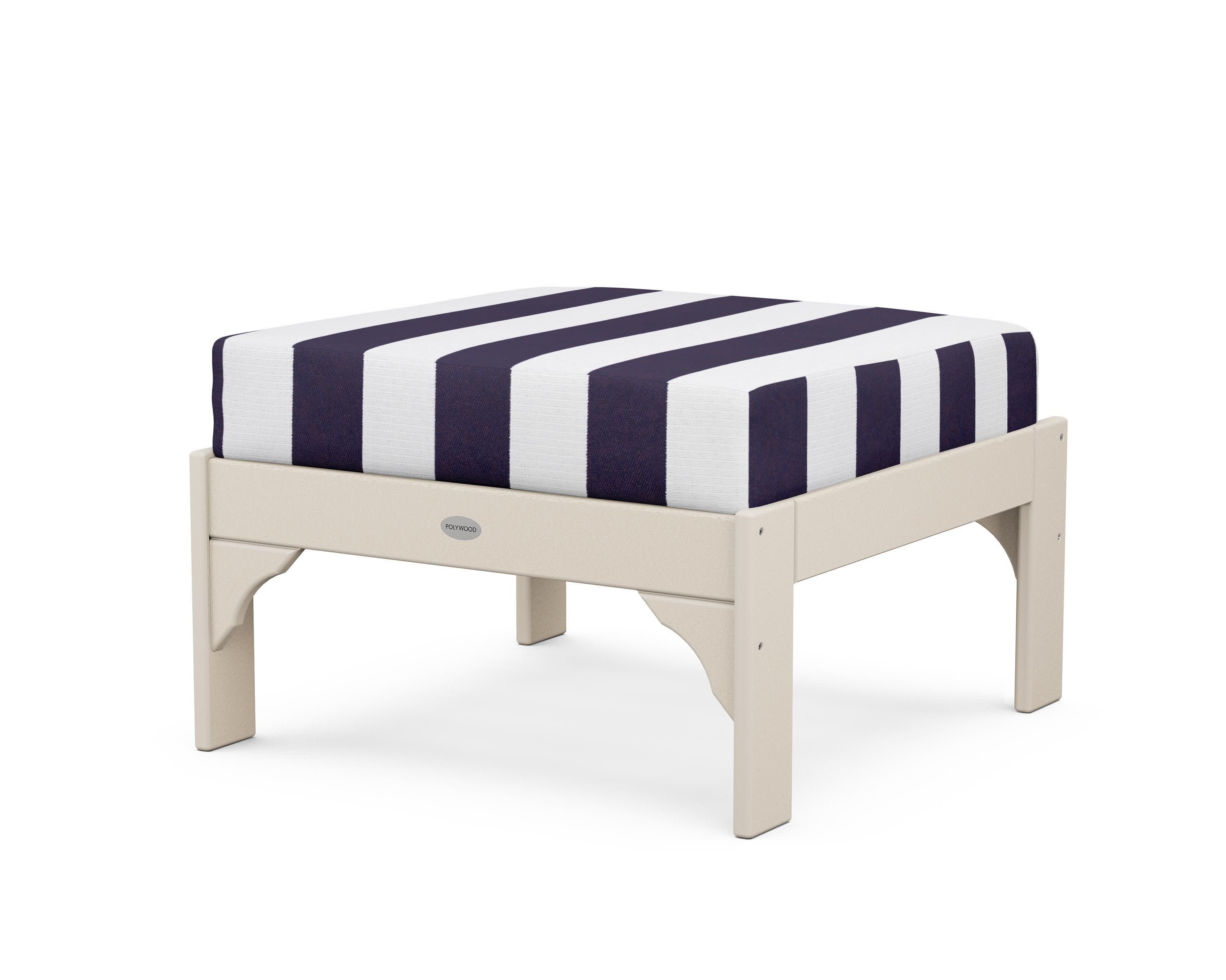 Vineyard Deep Seating Ottoman in Sand / Cabana Stripe Navy