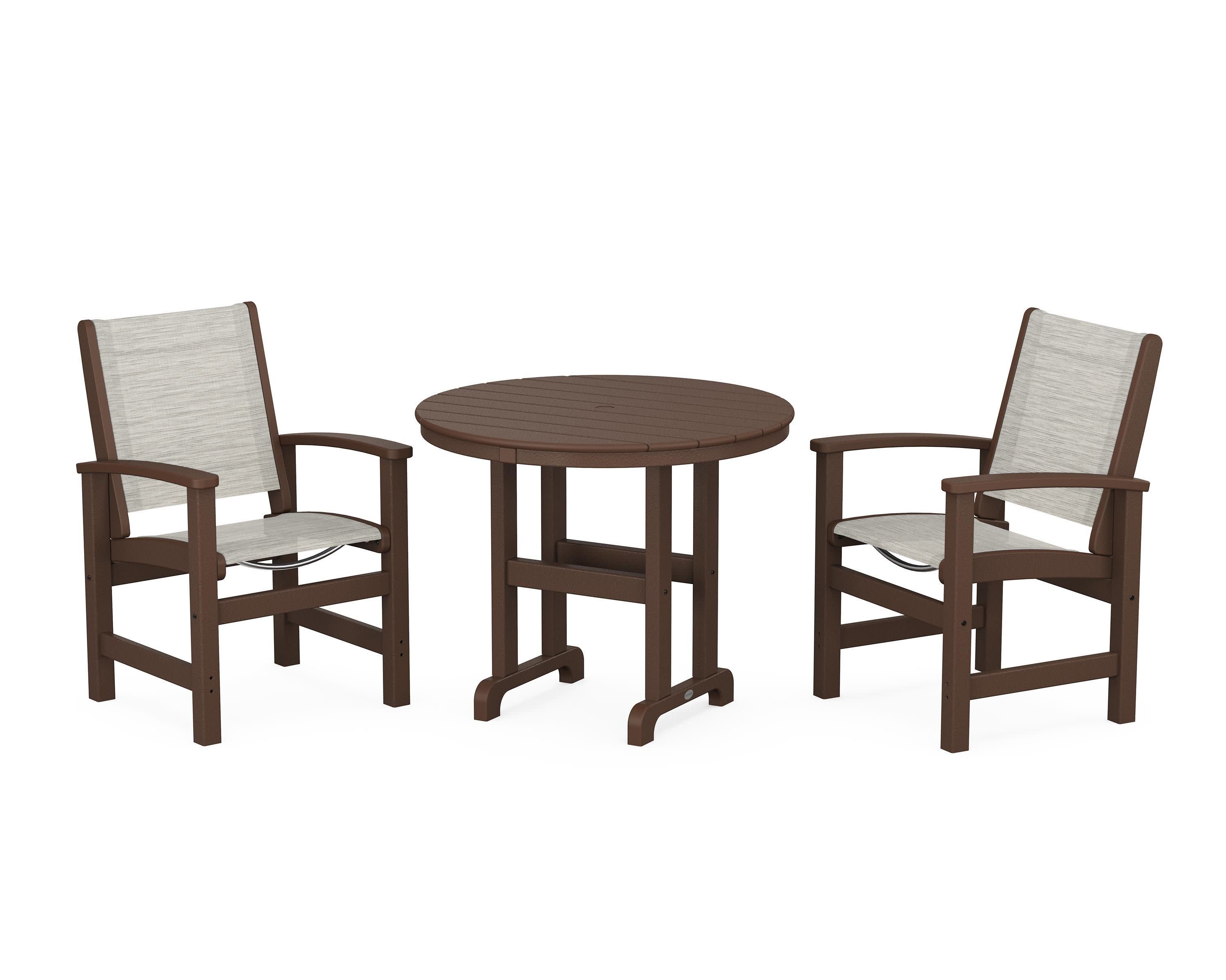 Coastal 3-Piece Round Dining Set in Mahogany / Birch Sling
