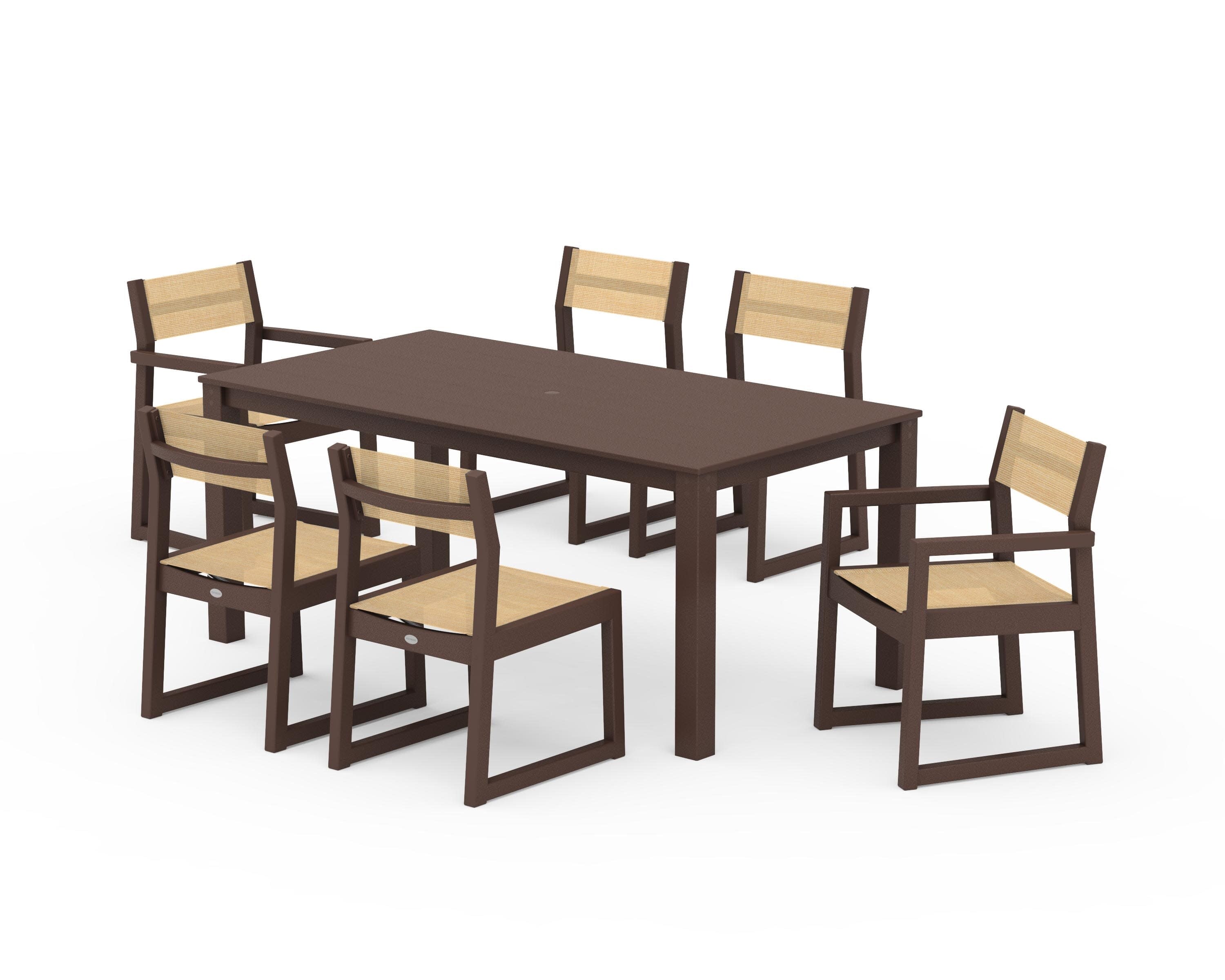 EDGE Sling 7-Piece Parsons Dining Set in Mahogany / Dupioni Apricot Sling