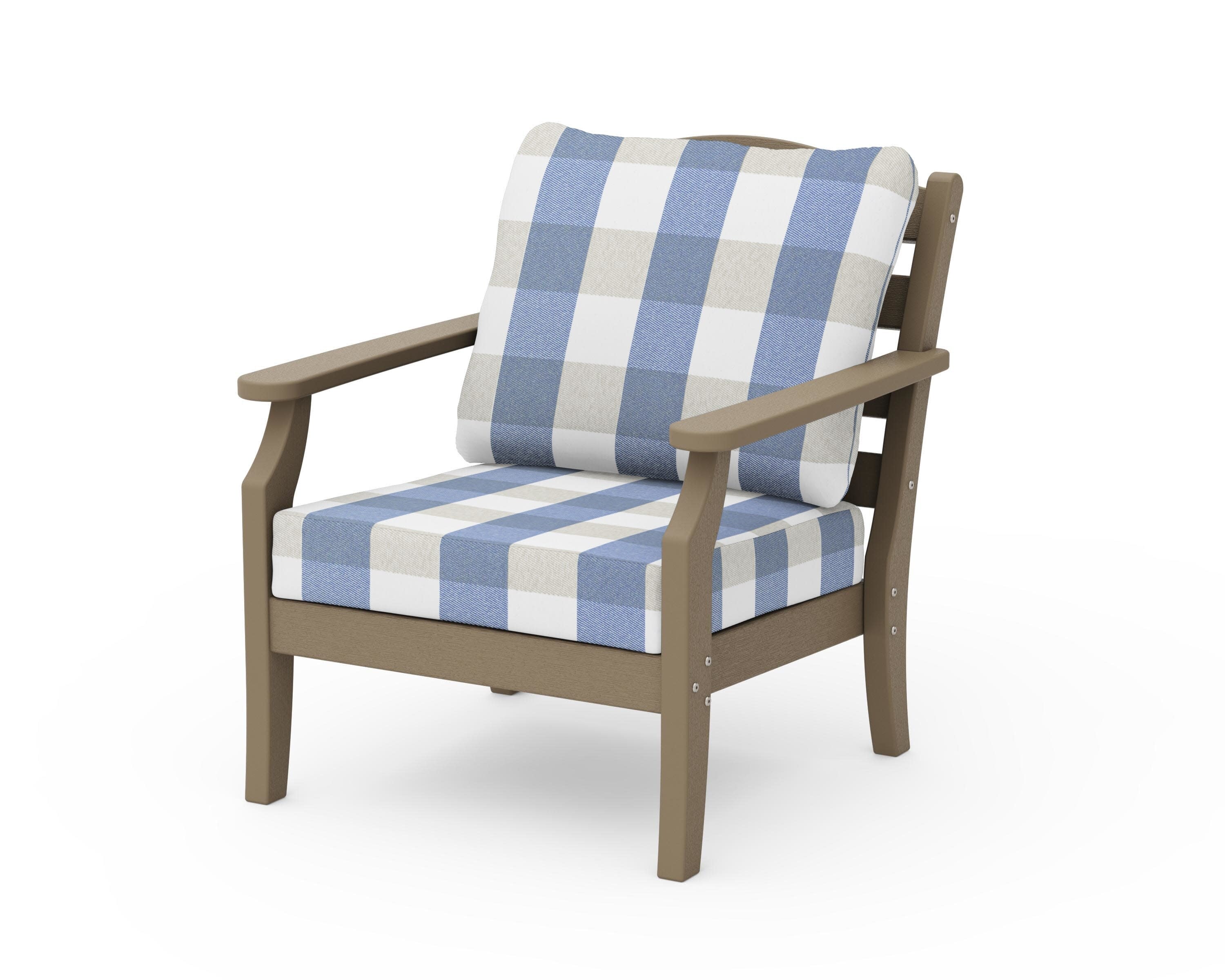 Savannah Deep Seating Chair in Vintage Sahara / Buffalo Plaid Sky Blue