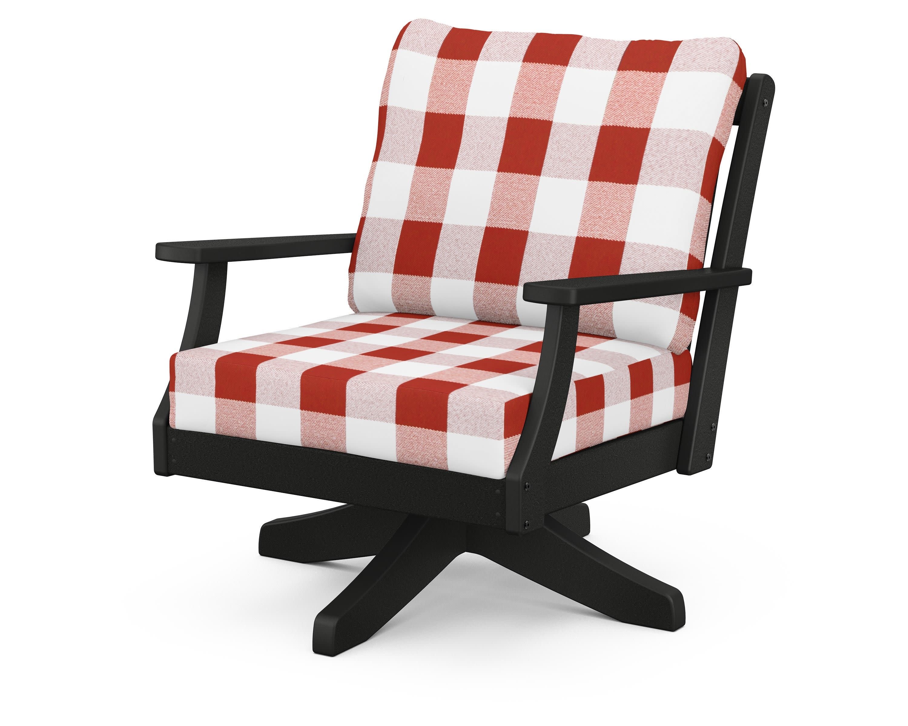 Braxton Deep Seating Swivel Chair in Black / Buffalo Plaid Crimson