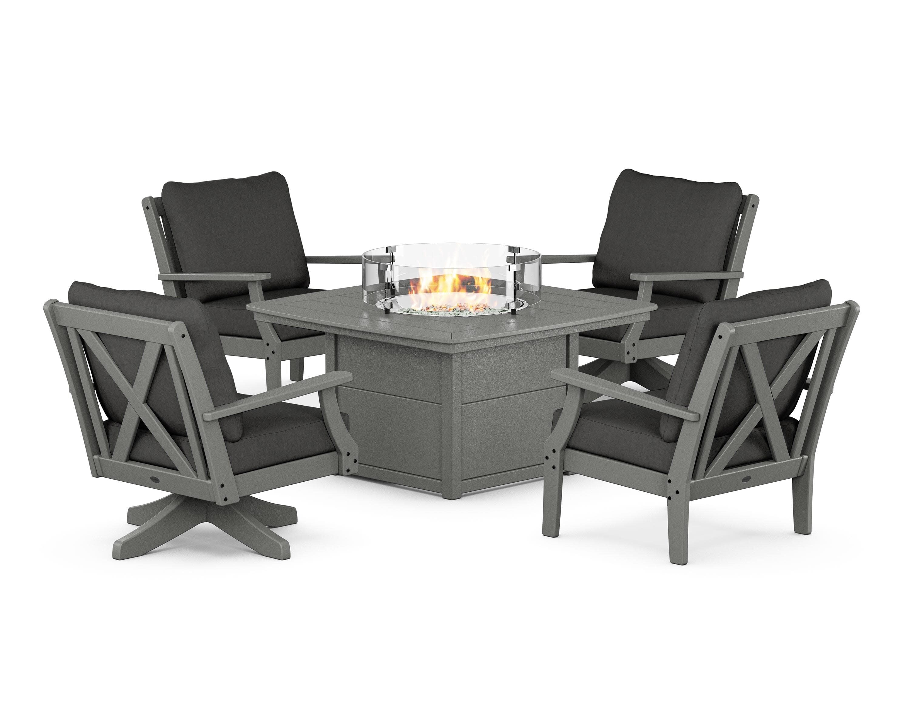 Braxton 5-Piece Deep Seating Set with Fire Table in Slate Grey / Spectrum Carbon