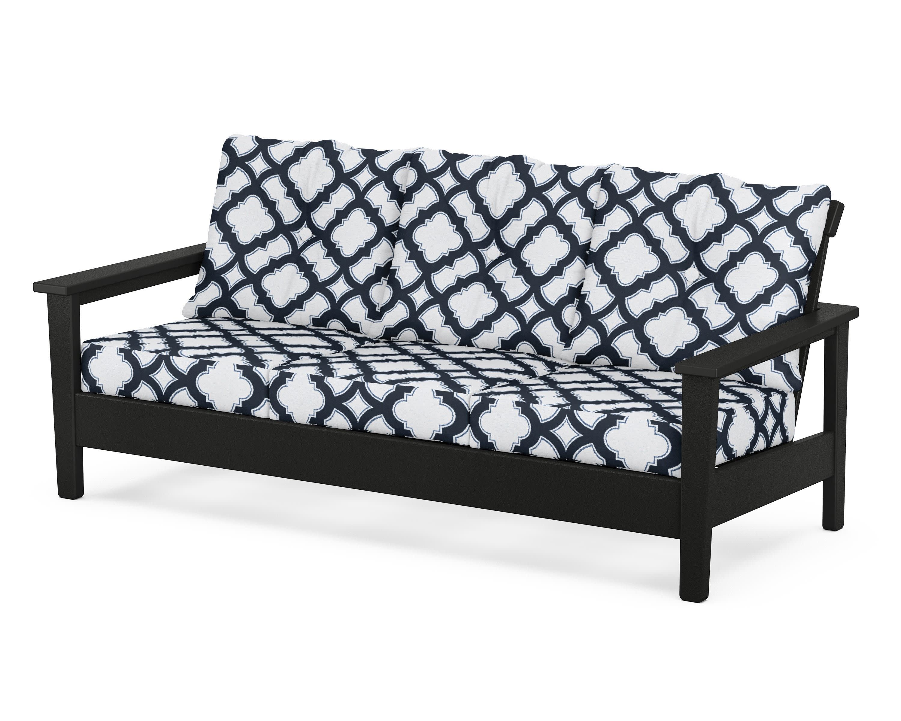 Prescott Deep Seating Sofa in Black / Trellis Marine Indigo