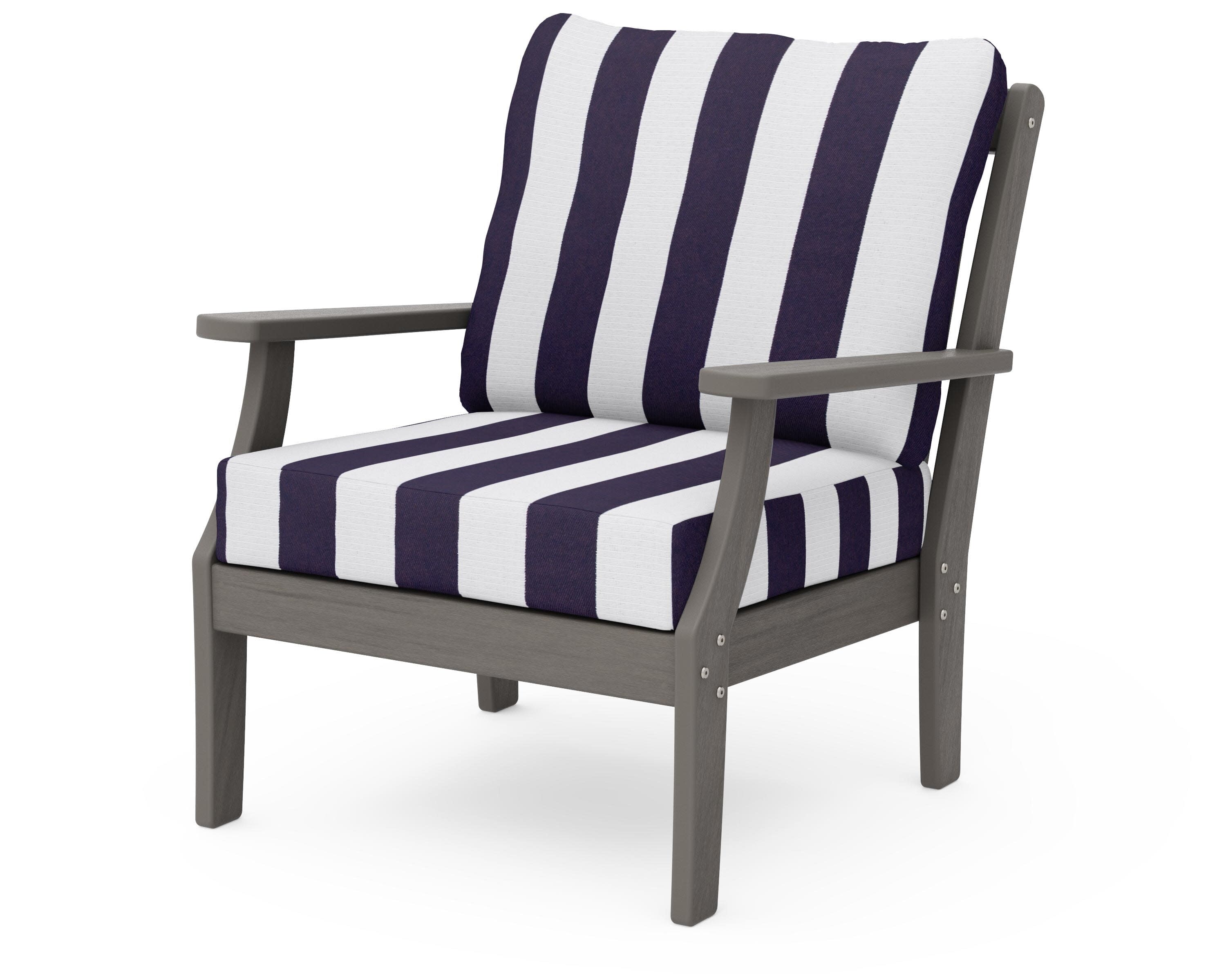 Braxton Deep Seating Chair in Driftwood / Cabana Stripe Navy