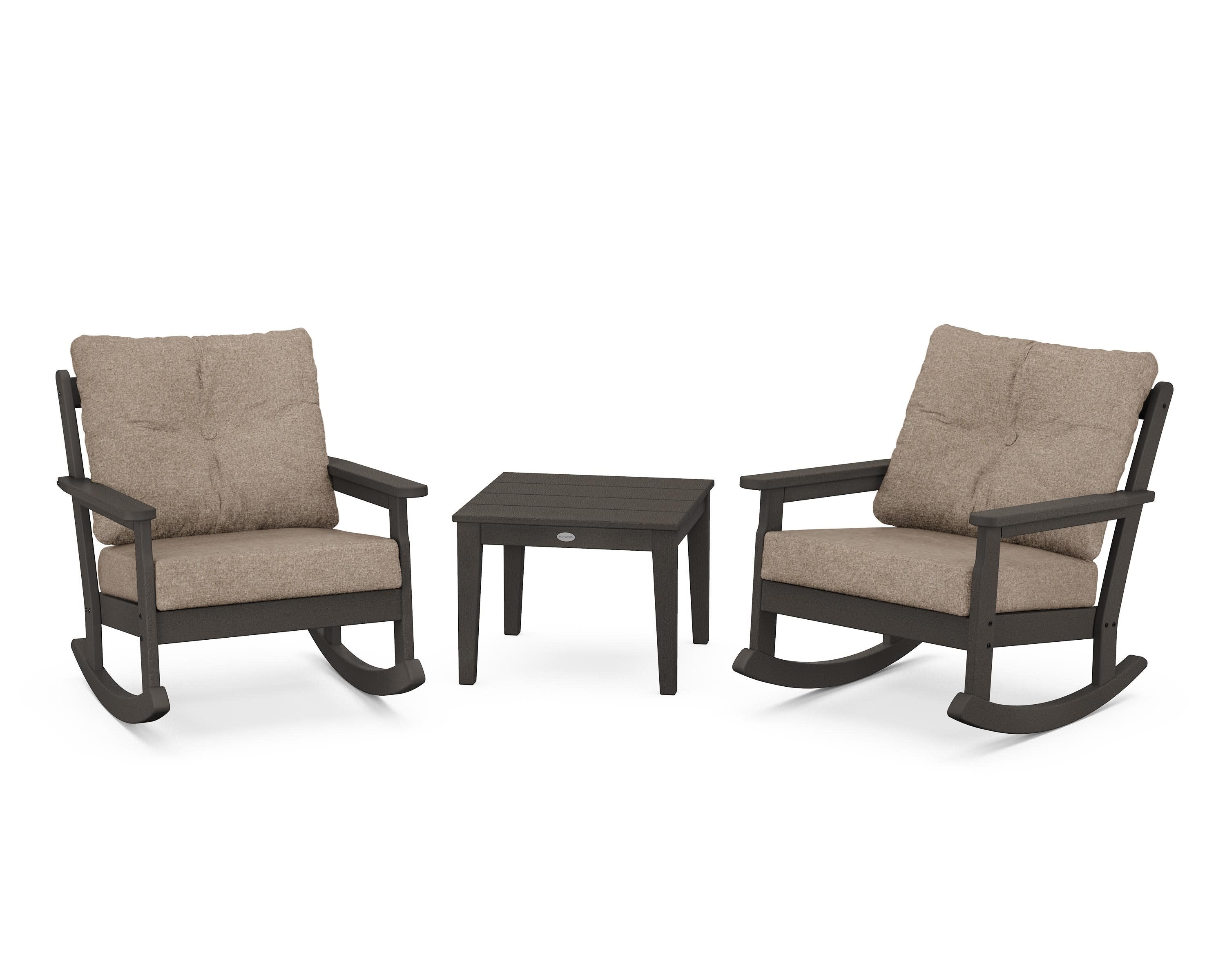 Vineyard 3-Piece Deep Seating Rocker Set in Vintage Coffee / Spiced Burlap