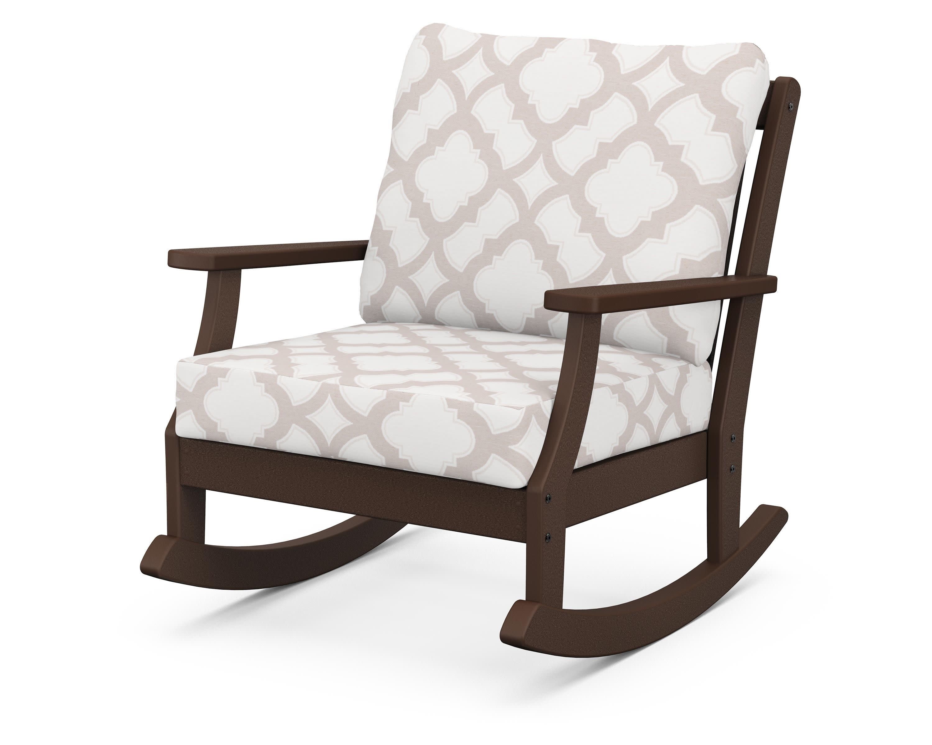 Braxton Deep Seating Rocking Chair in Mahogany / Trellis Dune Burlap