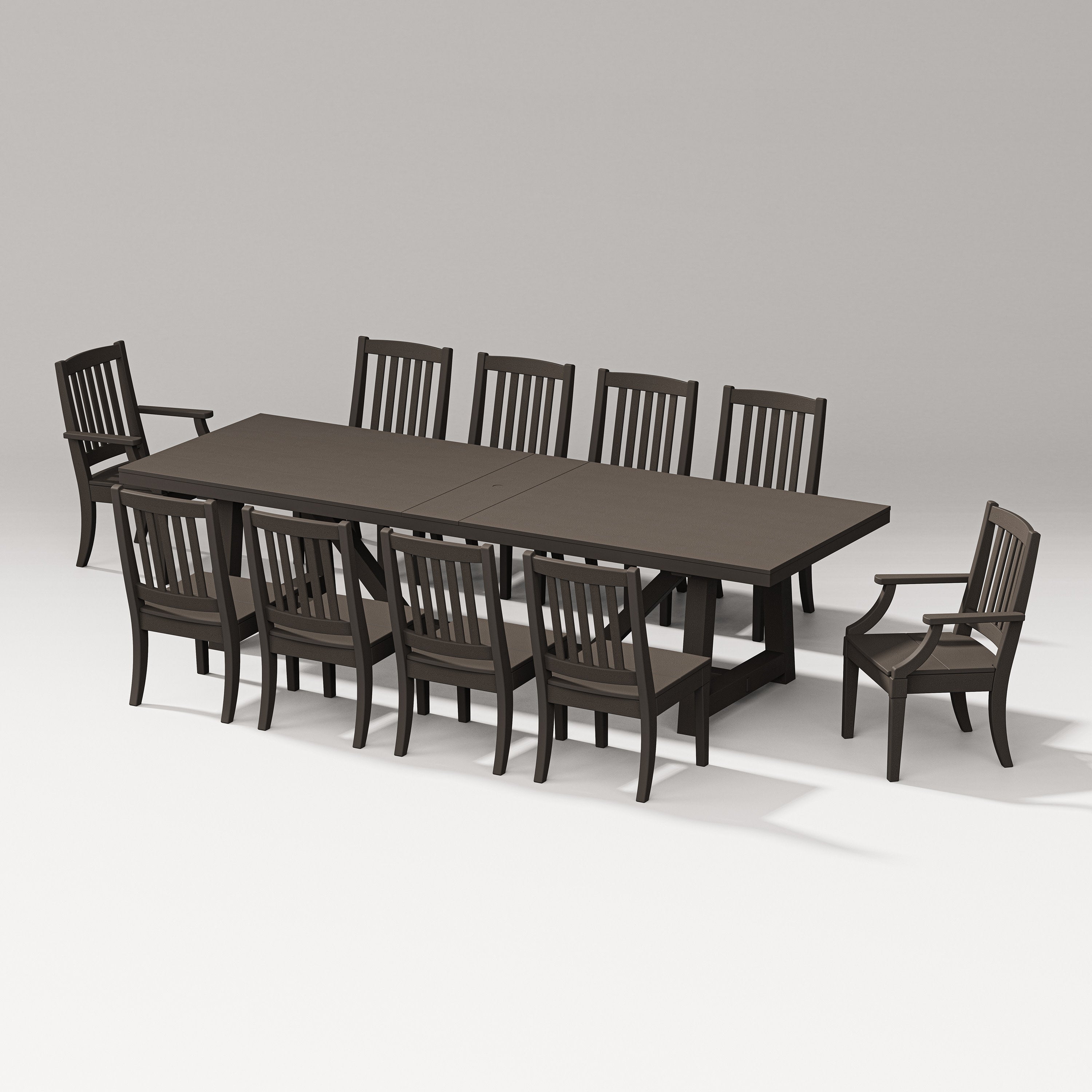 Estate 11-Piece A-Frame Table Dining Set in Vintage Coffee