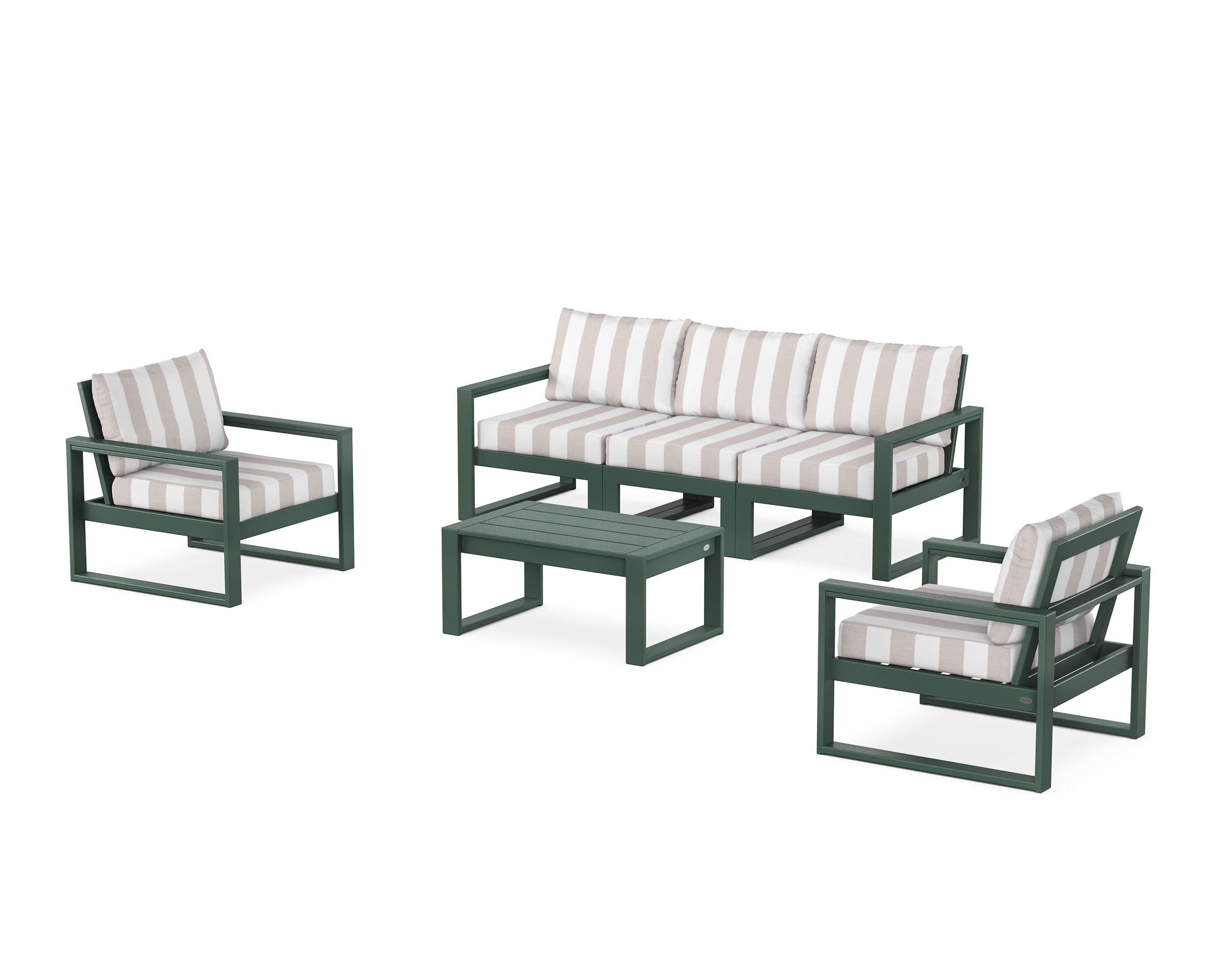 EDGE Sectional 4-Piece Deep Seating Set with Sofa in Green / Cabana Stripe Dune Burlap