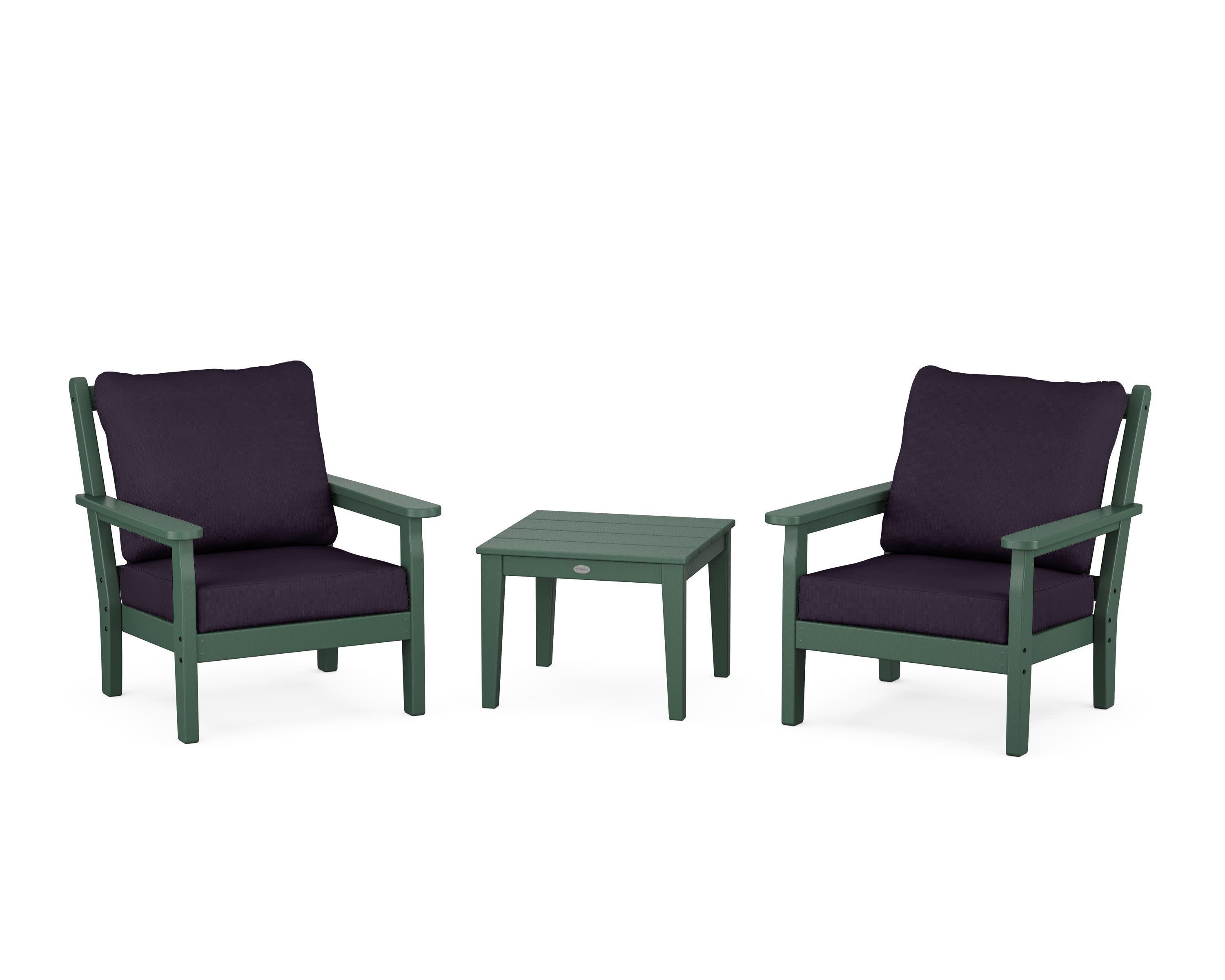 Chippendale 3-Piece Deep Seating Set in Green / Navy Linen