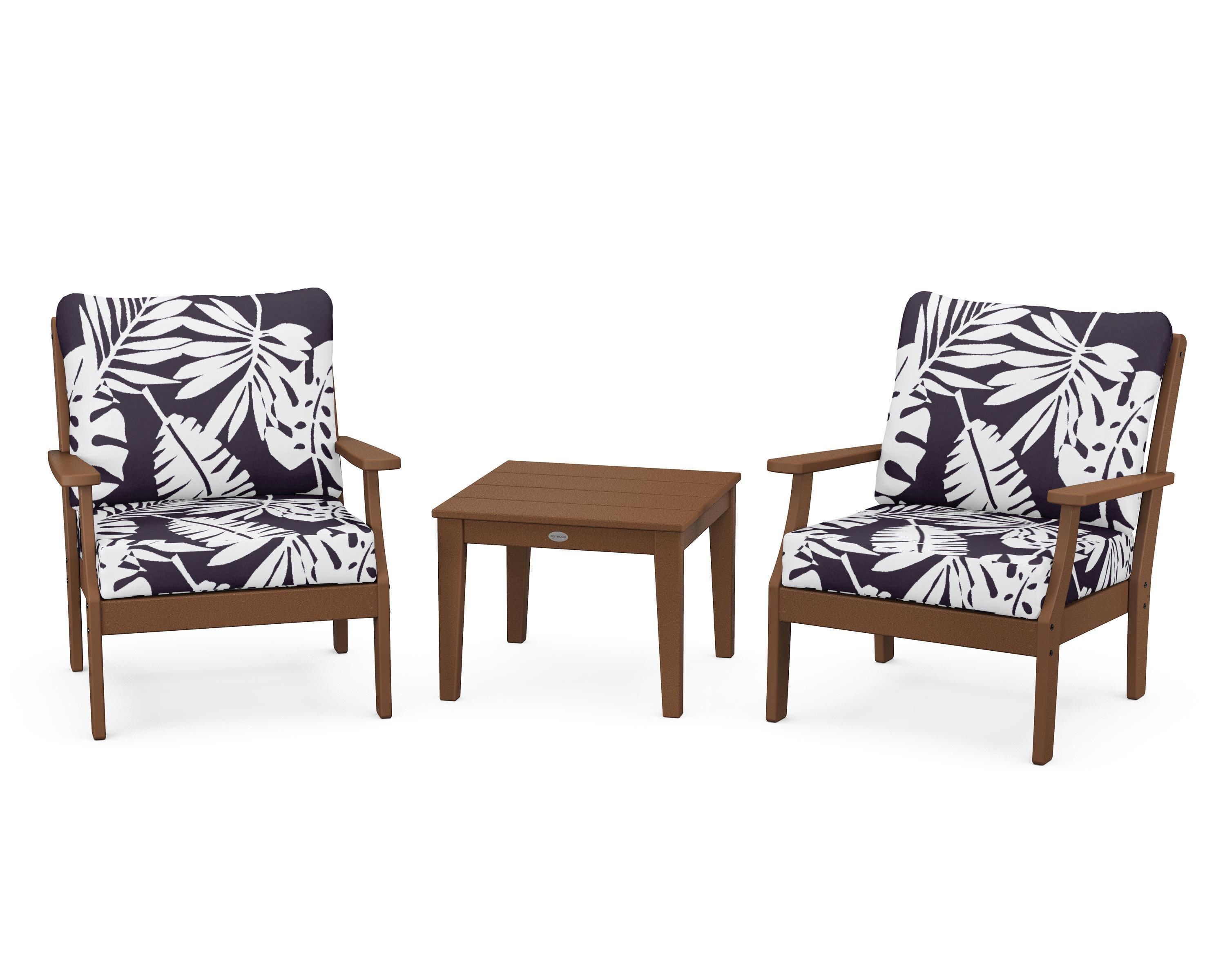 Braxton 3-Piece Deep Seating Set in Teak / Leaf Navy