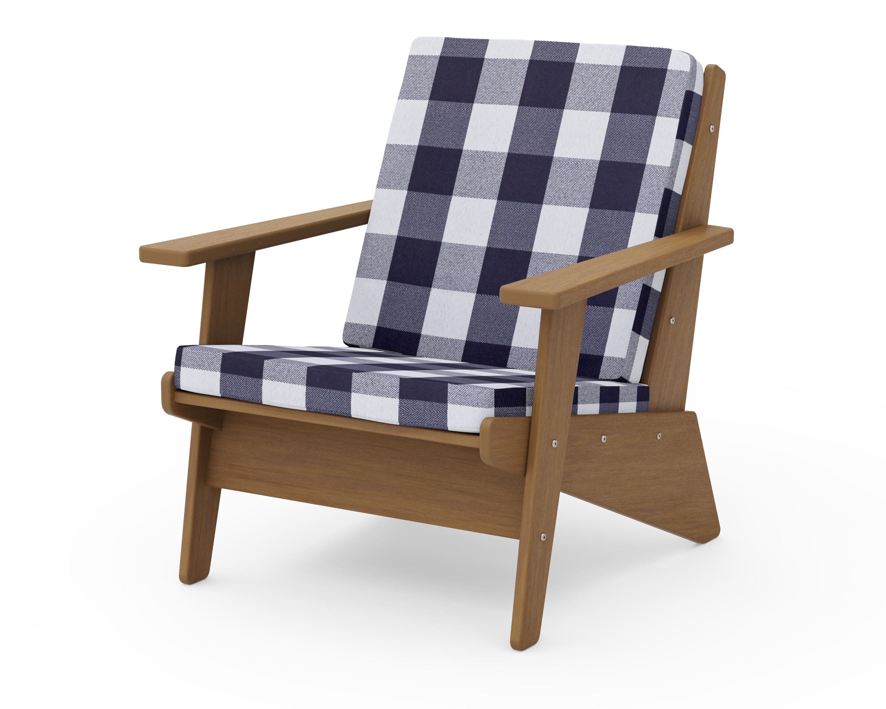 Riviera Modern Lounge Chair in Natural / Buffalo Plaid Navy