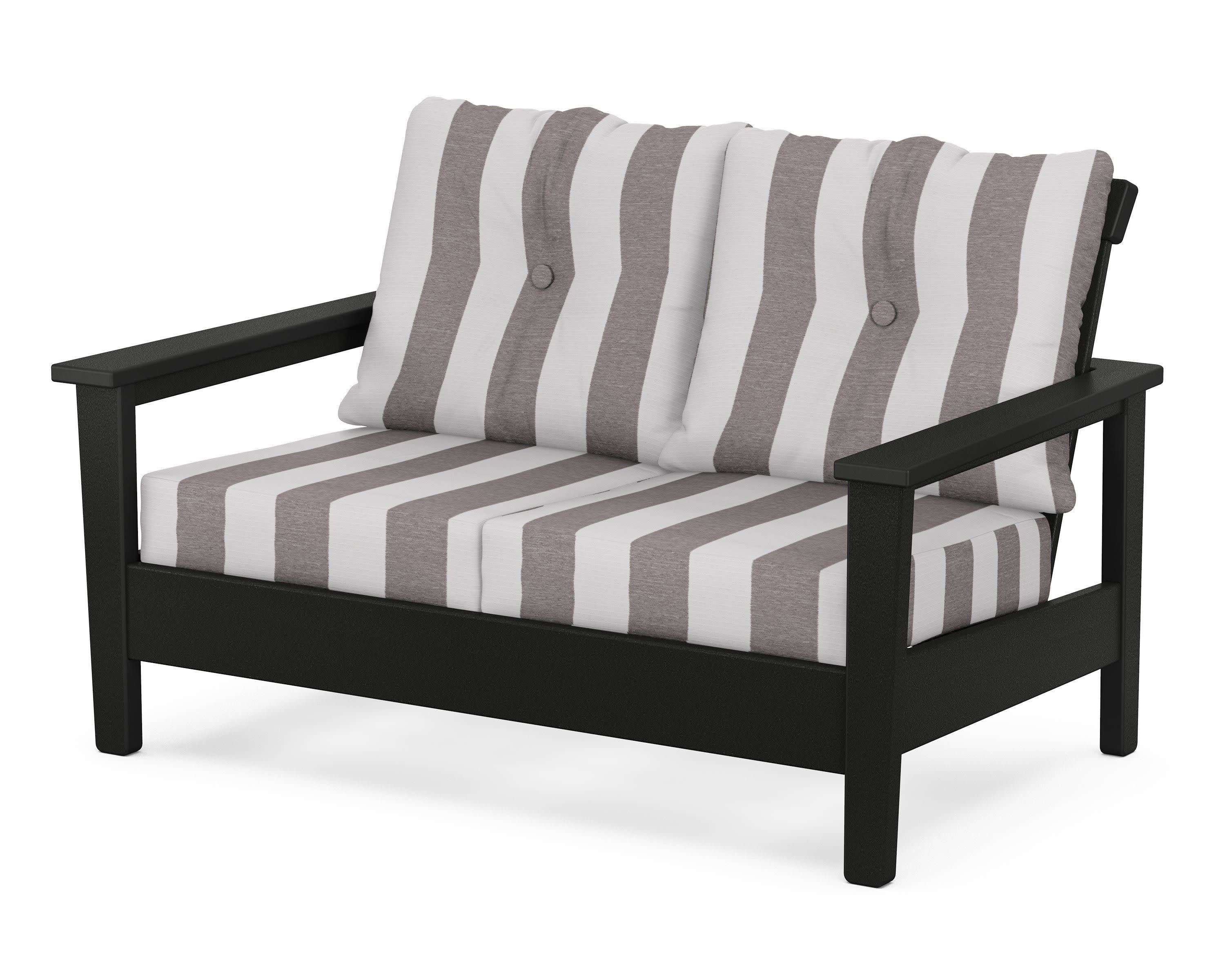 Prescott Deep Seating Loveseat in Black / Cabana Stripe Grey Mist