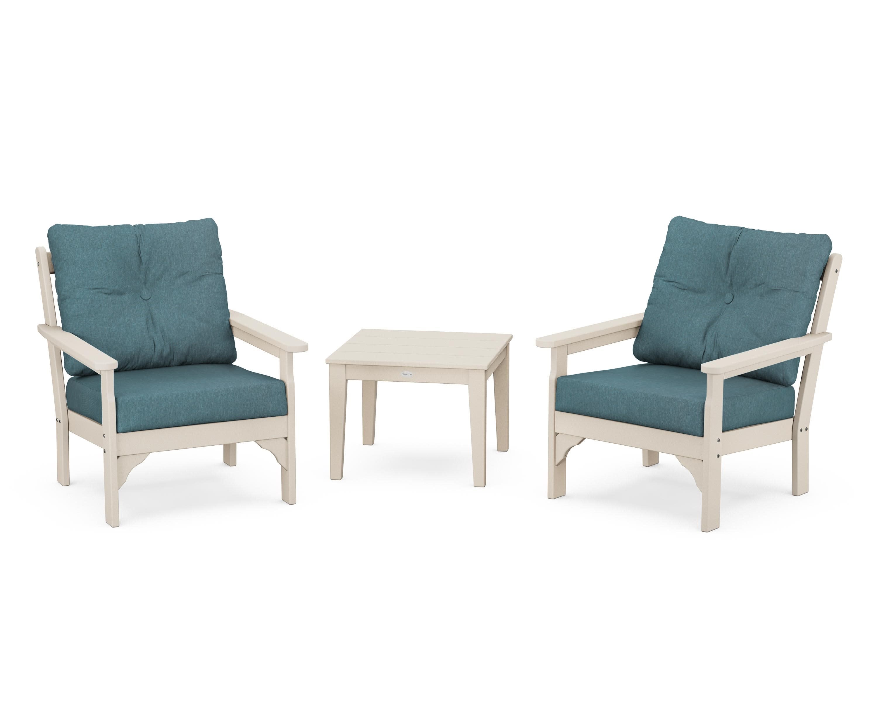 Vineyard 3-Piece Deep Seating Set in Sand / Ocean Teal