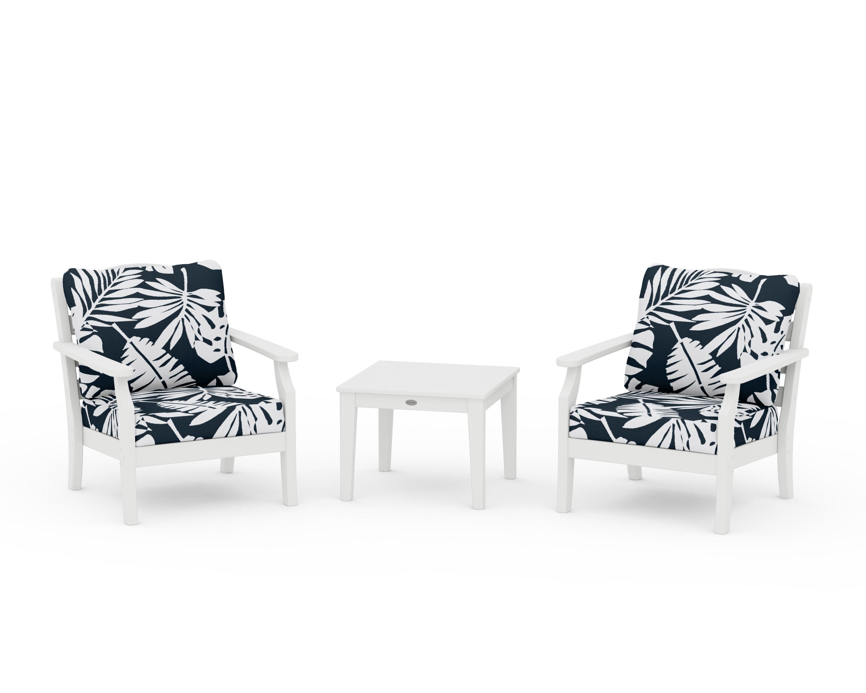 Savannah 3-Piece Deep Seating Set in White / Leaf Marine Indigo