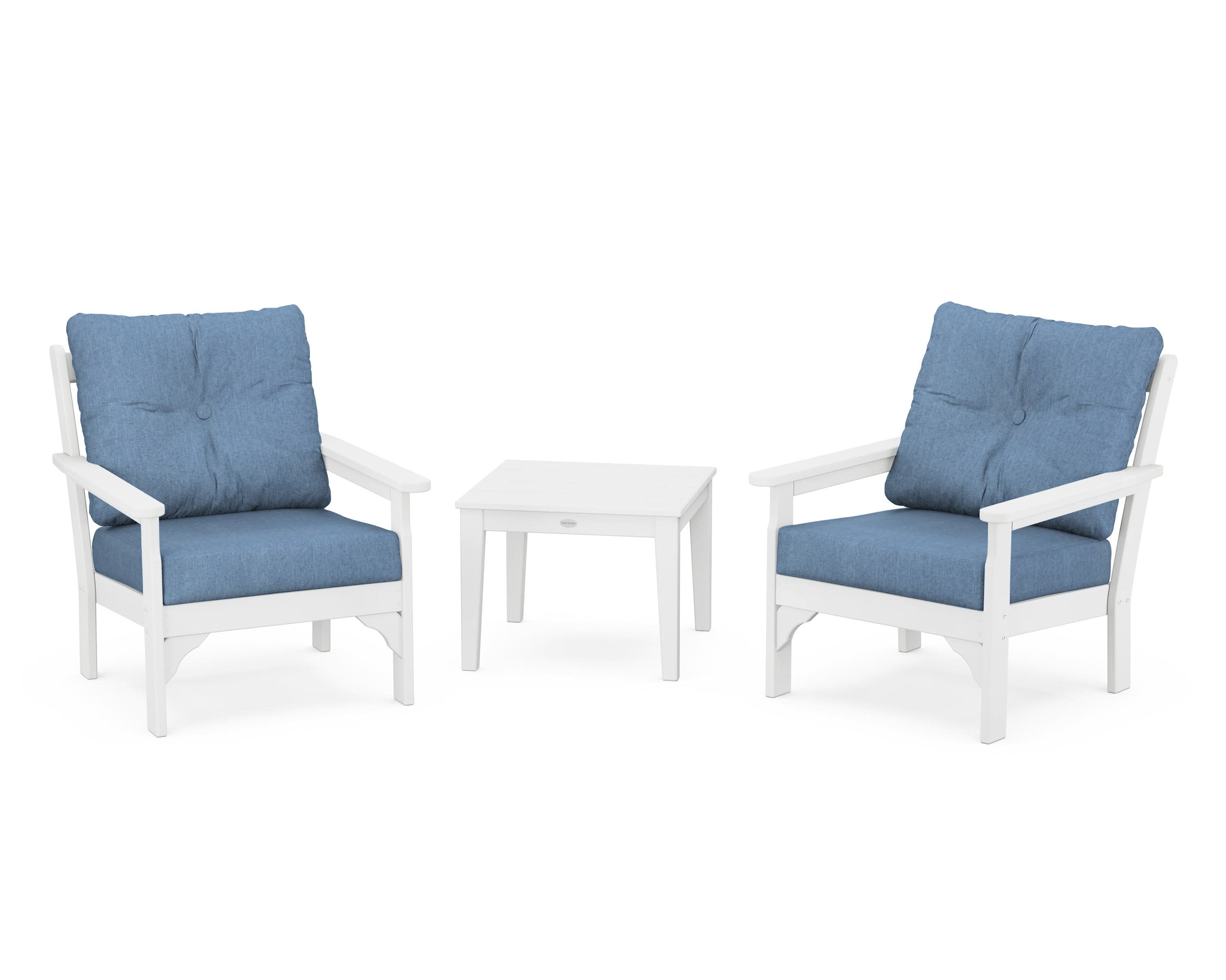 Vineyard 3-Piece Deep Seating Set in White / Sky Blue