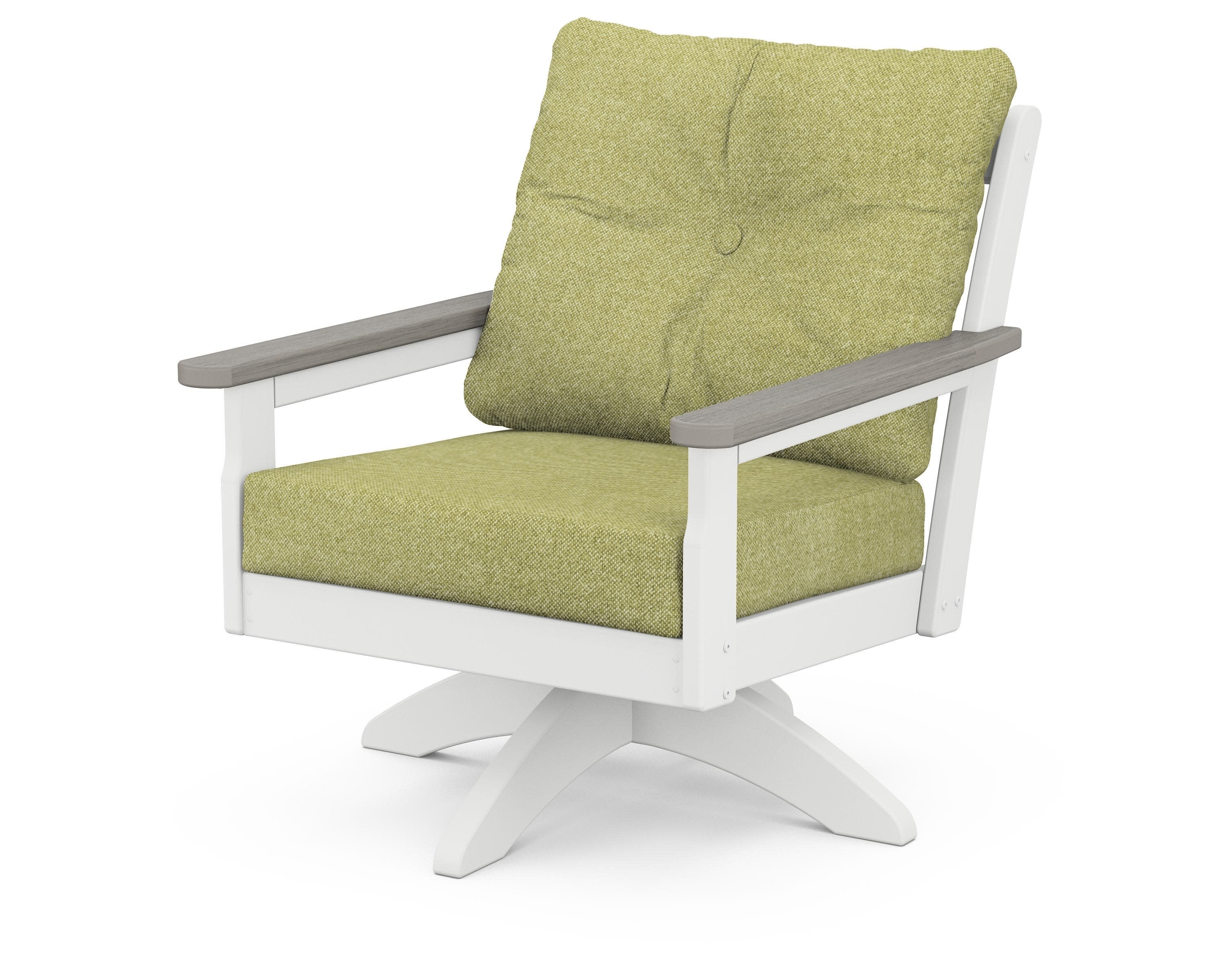 Vineyard Deep Seating Swivel Chair in White / Driftwood / Chartreuse Boucle