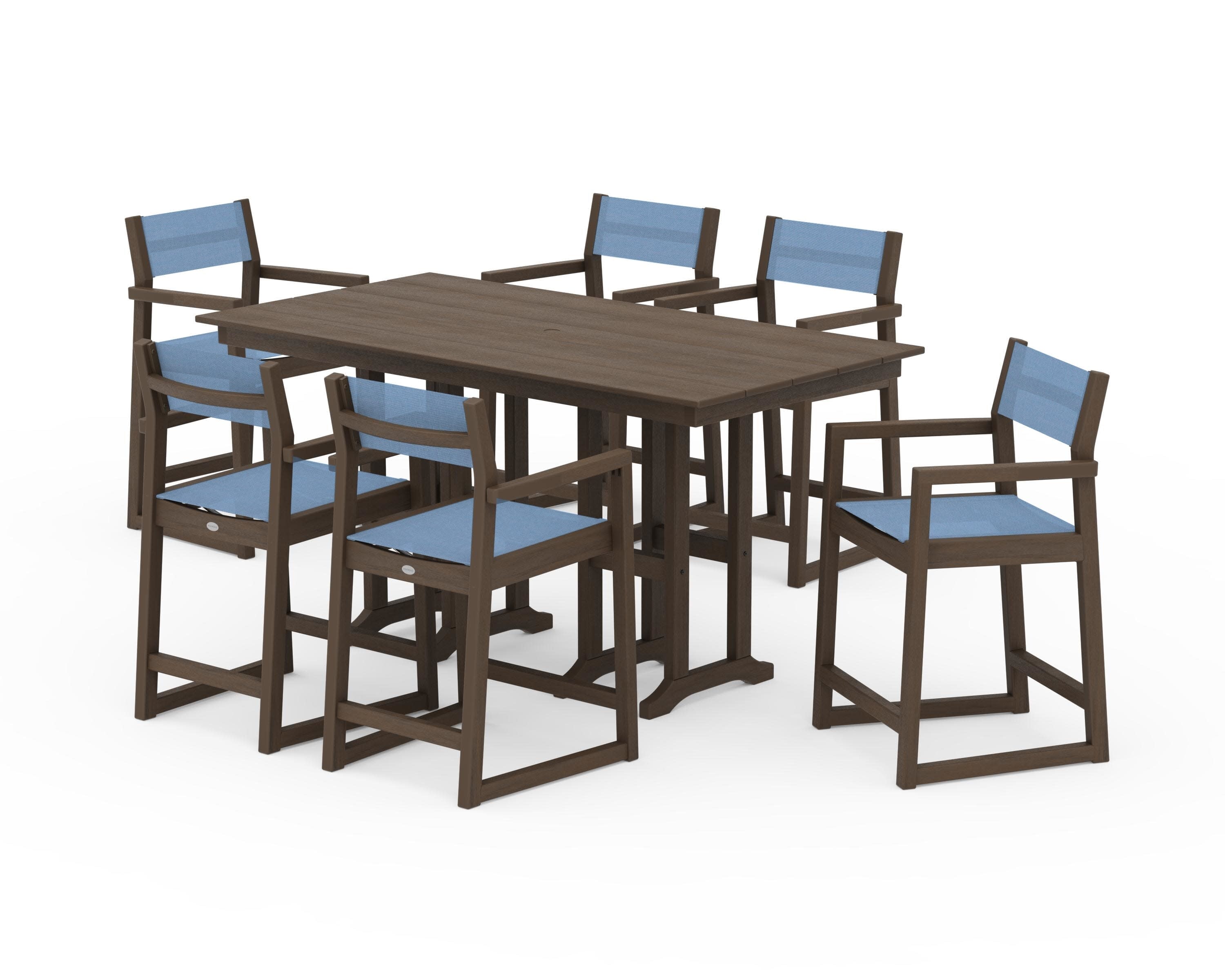 EDGE Sling Arm Chair 7-Piece Farmhouse Counter Set in Kona / Poolside Sling