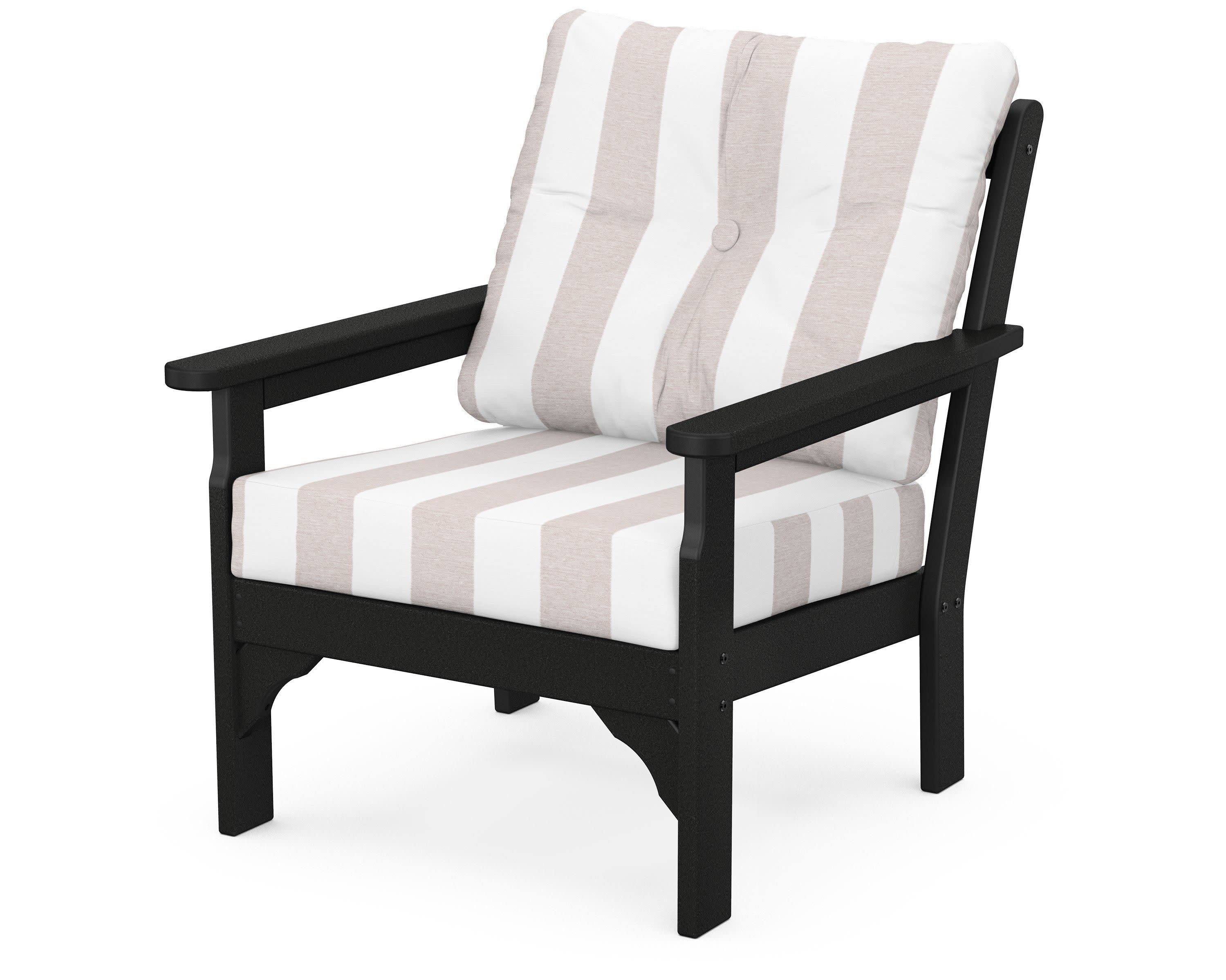 Vineyard Deep Seating Chair in Black / Cabana Stripe Dune Burlap