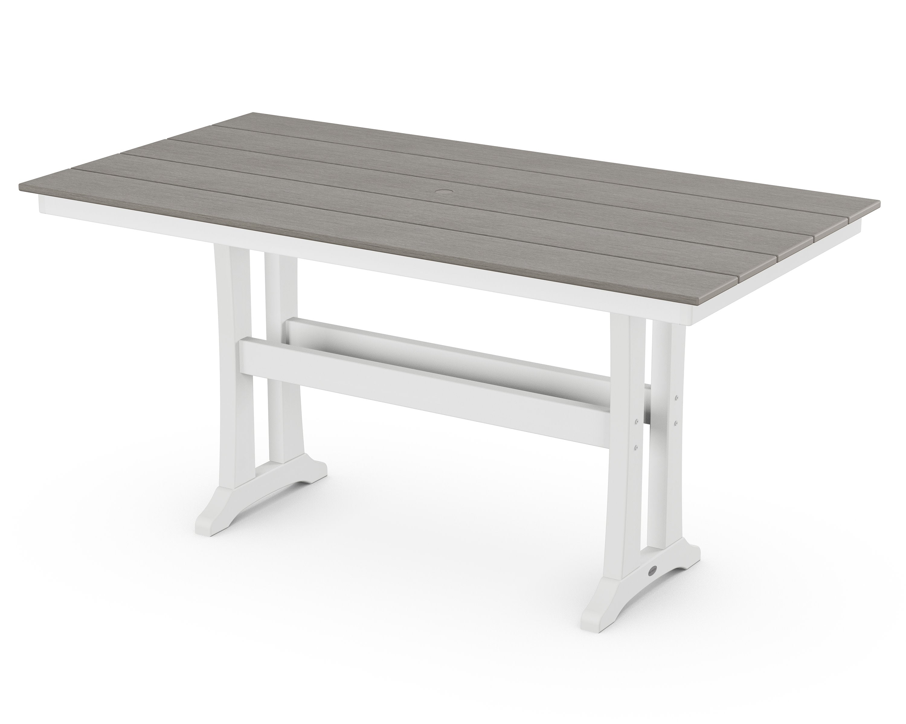 Farmhouse Trestle 37" x 72" Counter Table in White / Driftwood