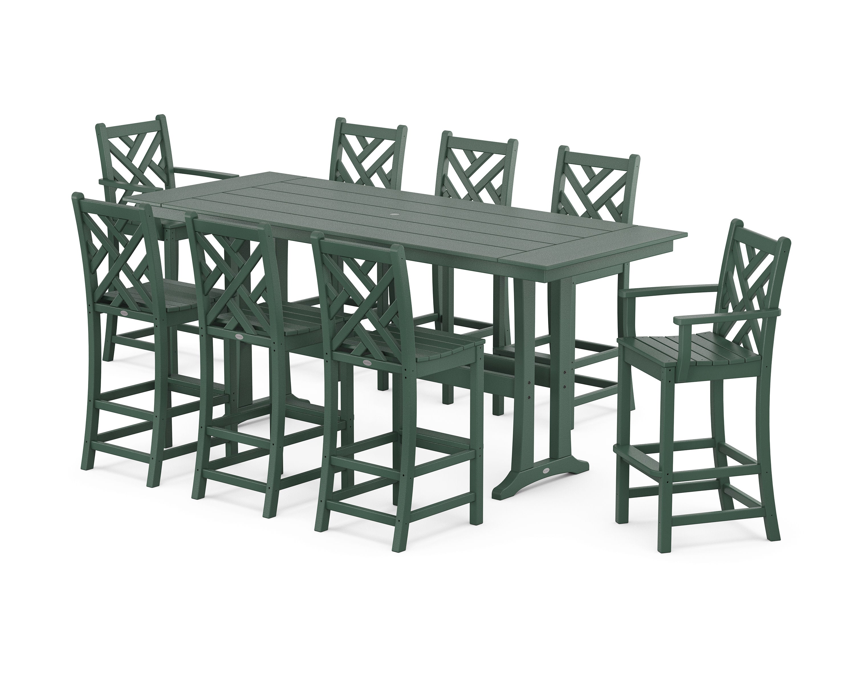 Chippendale 9-Piece Farmhouse Bar Set with Trestle Legs in Green