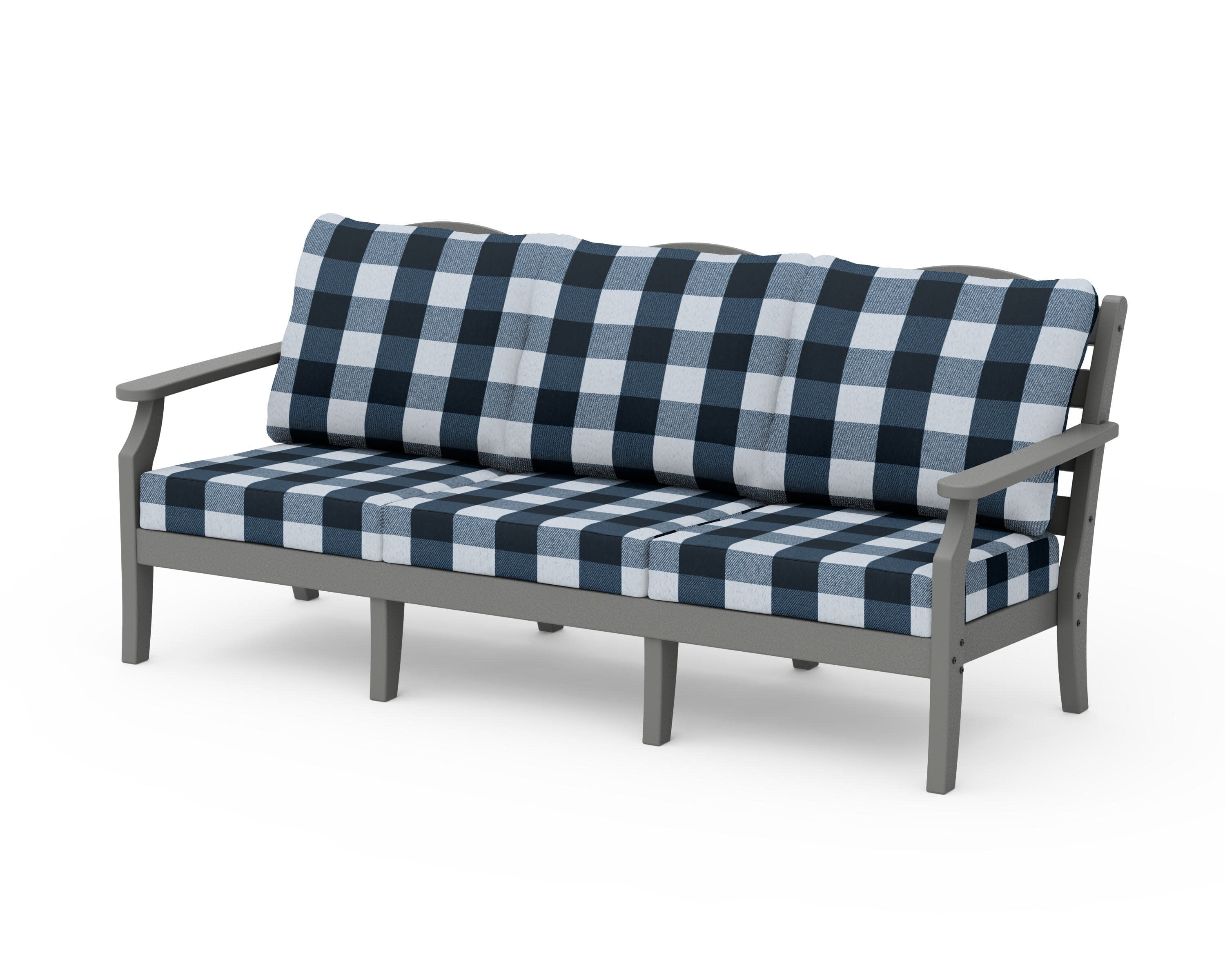 Savannah Deep Seating Sofa in Slate Grey / Buffalo Plaid Marine Indigo
