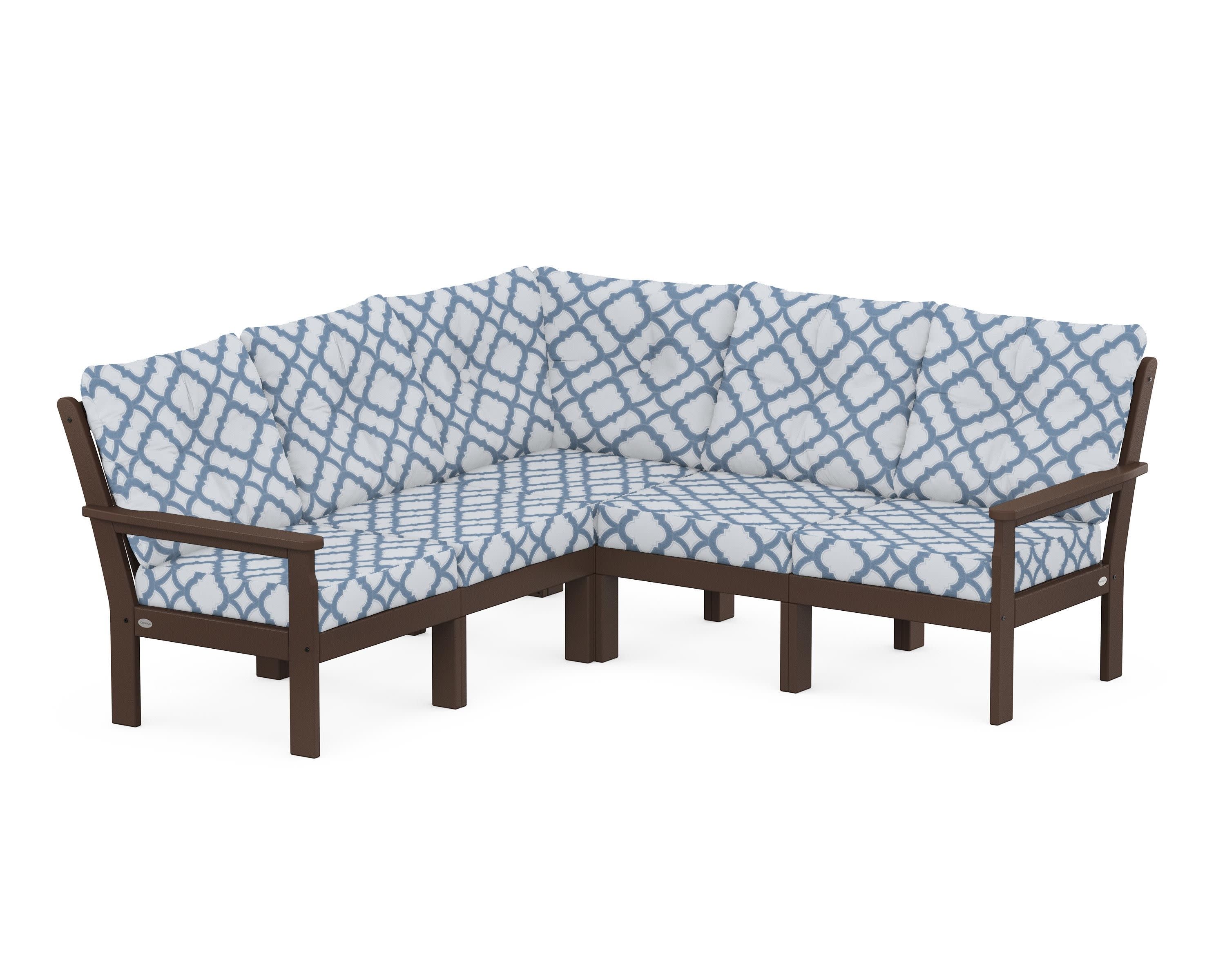 Vineyard 5-Piece Sectional in Mahogany / Trellis Sky Blue