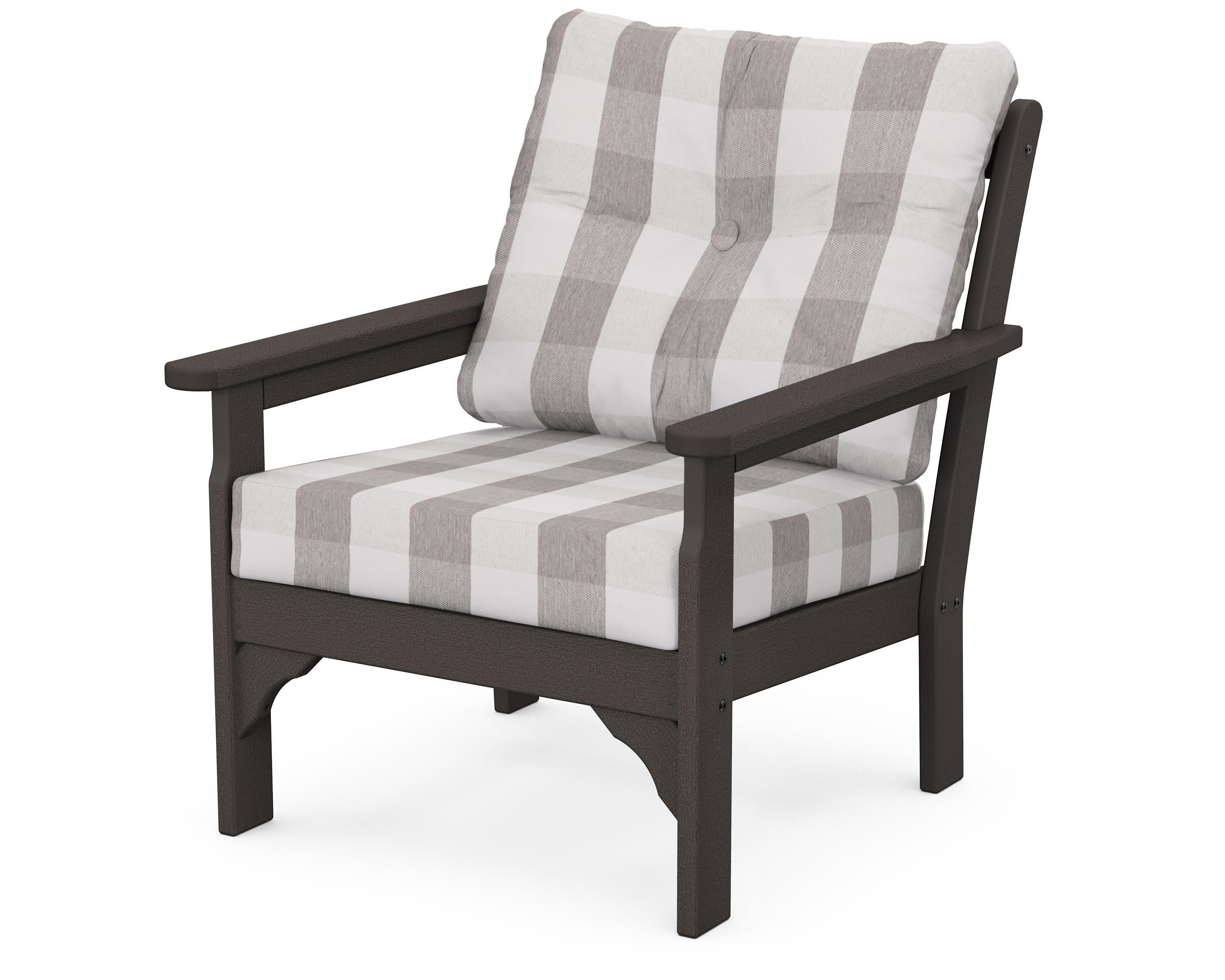 Vineyard Deep Seating Chair in Vintage Coffee / Buffalo Plaid Grey Mist