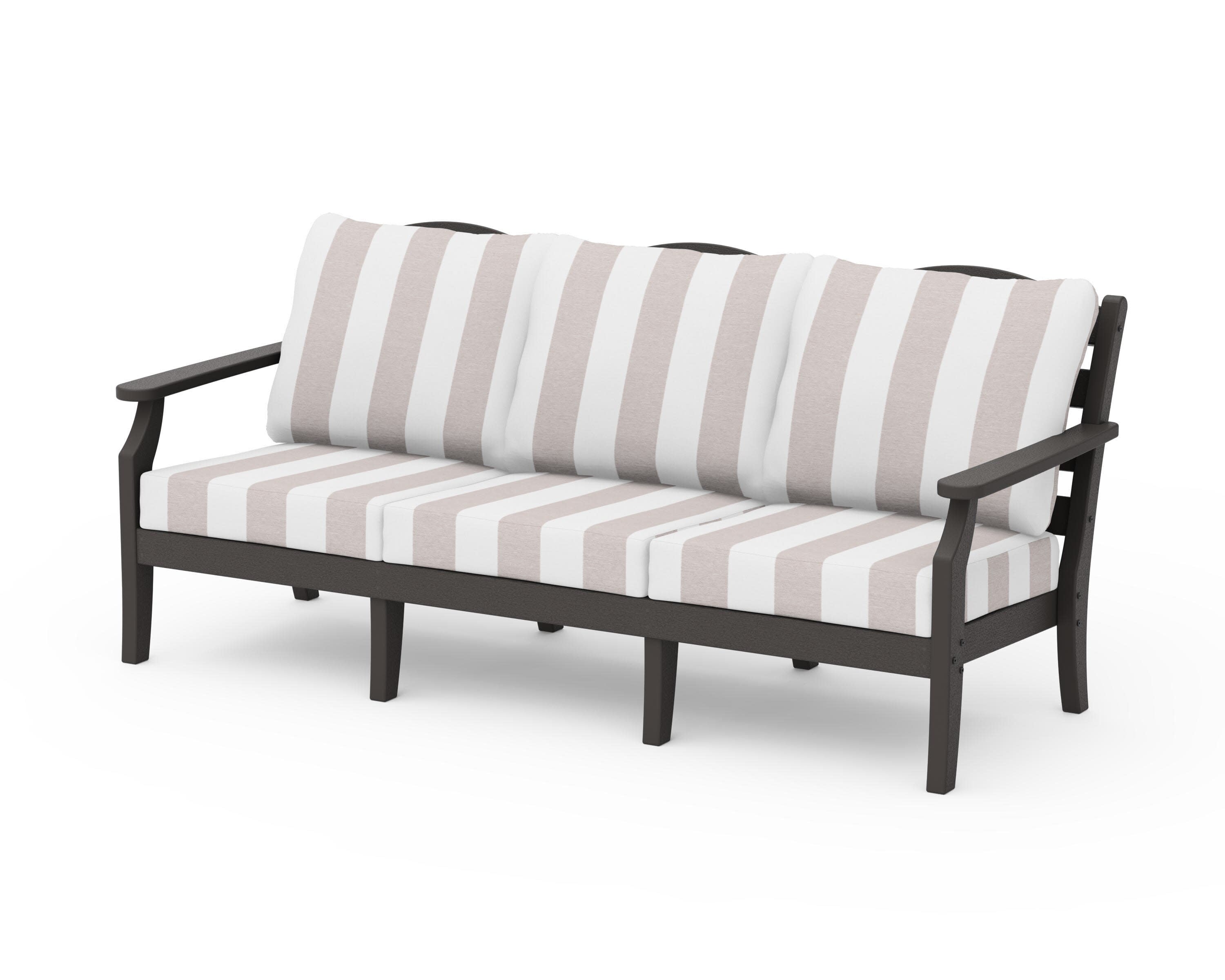 Savannah Deep Seating Sofa in Vintage Coffee / Cabana Stripe Dune Burlap
