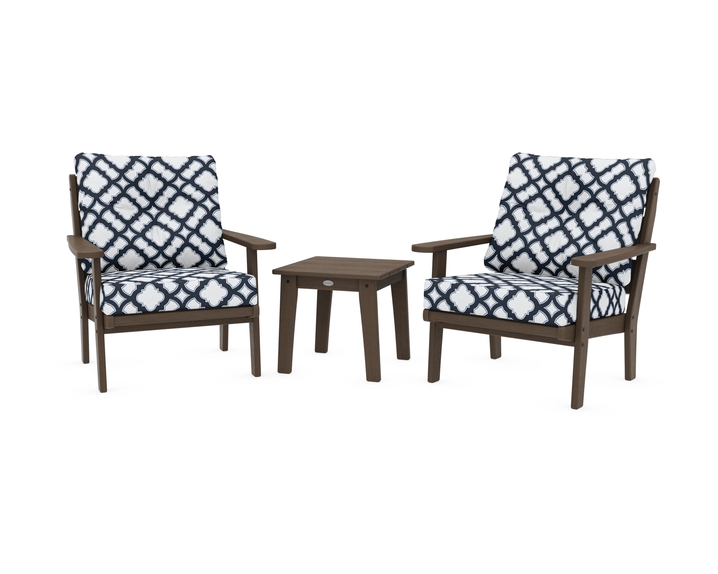 Lakeside 3-Piece Deep Seating Chair Set in Kona / Trellis Marine Indigo