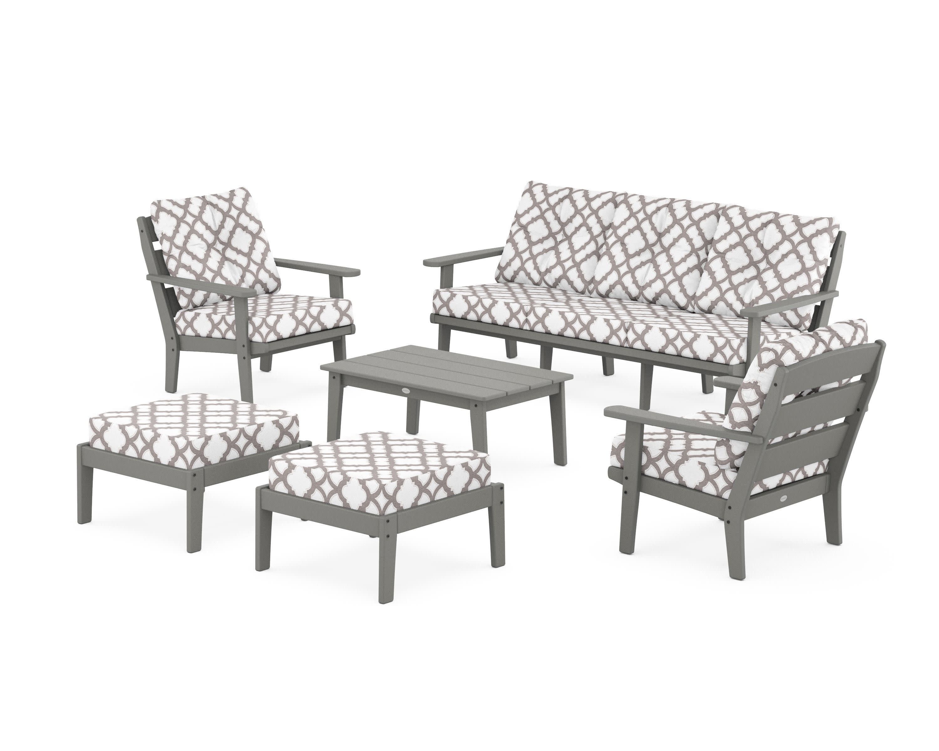 Lakeside 6-Piece Lounge Sofa Set in Slate Grey / Trellis Grey Mist