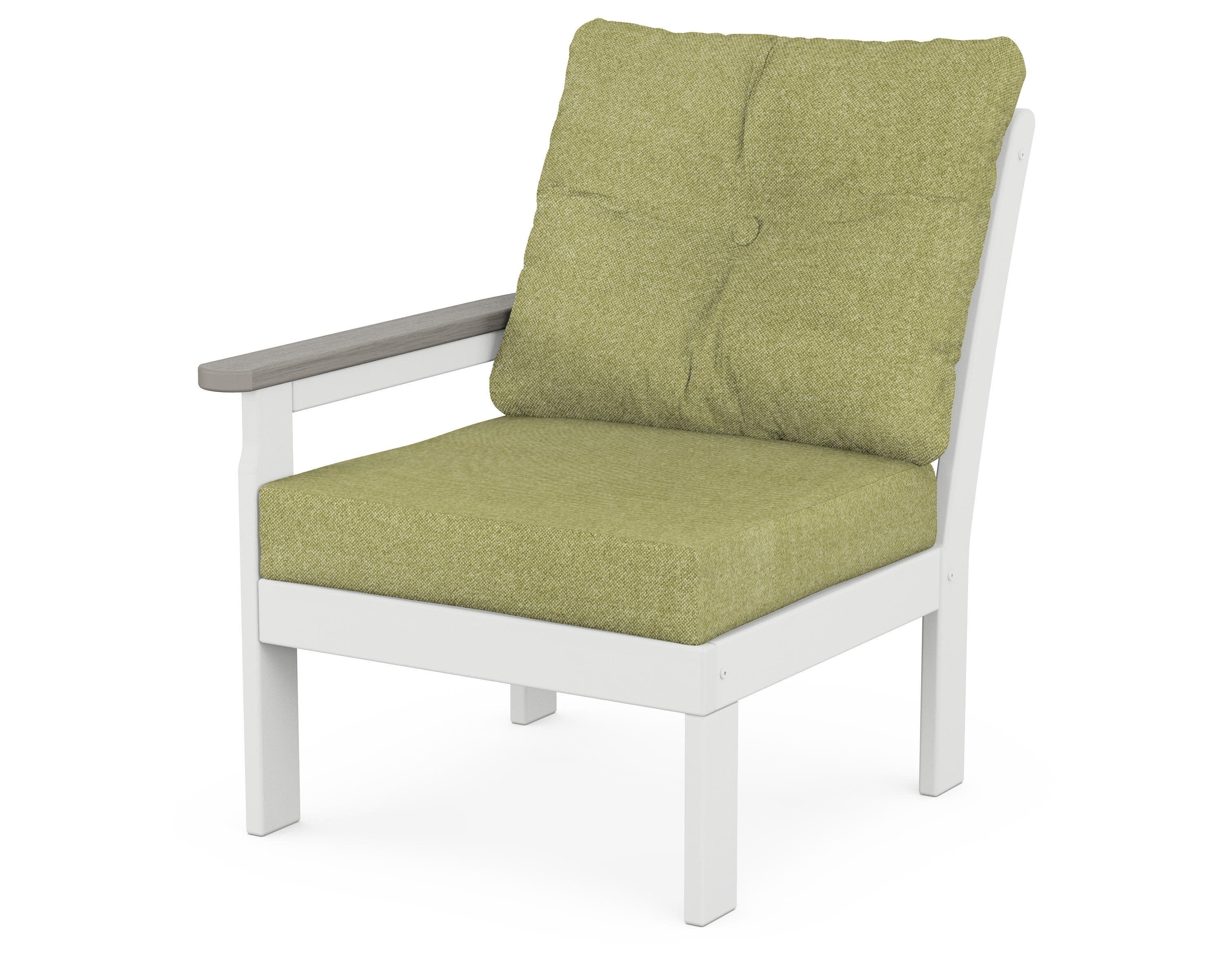 Vineyard Modular Left Arm Chair in White / Driftwood / Chartreuse Boucle