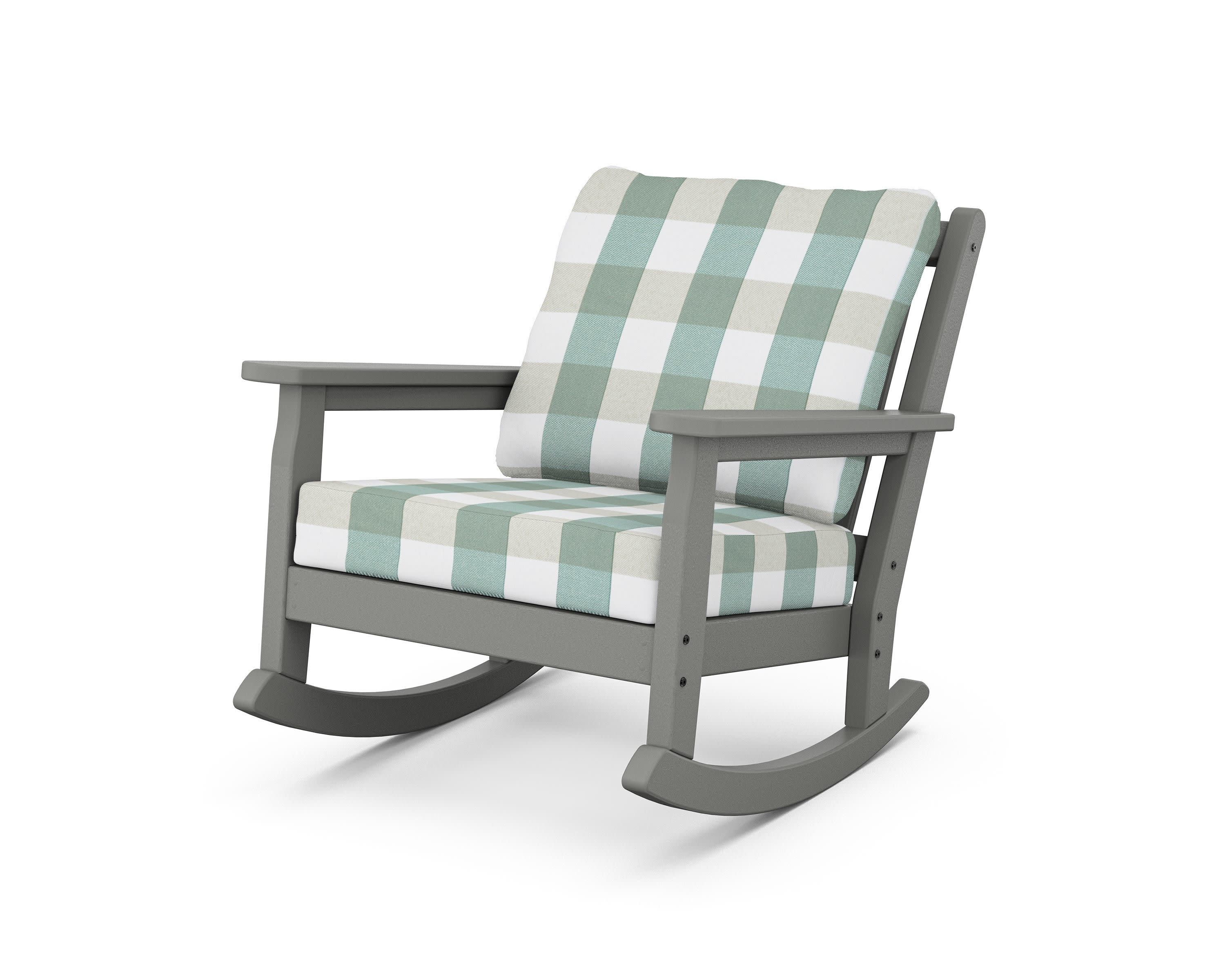 Chippendale Deep Seating Rocking Chair in Slate Grey / Buffalo Plaid Glacier Spa