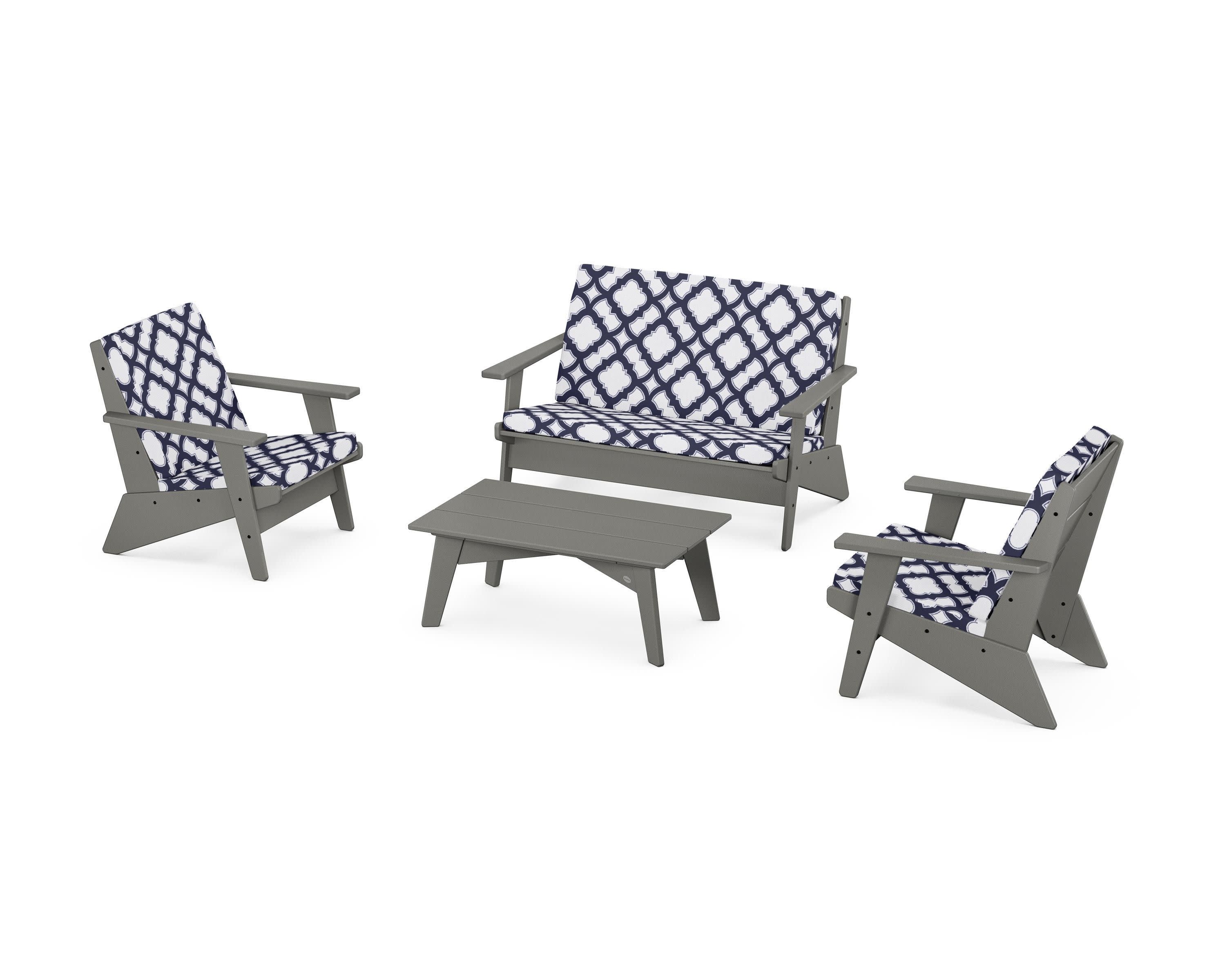 Riviera Modern Lounge 4-Piece Set in Slate Grey / Trellis Navy